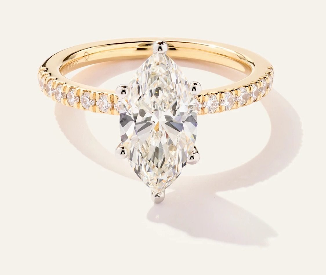 Lab Grown Diamond Marquise Petite Pave Engagement Ring - 2ct