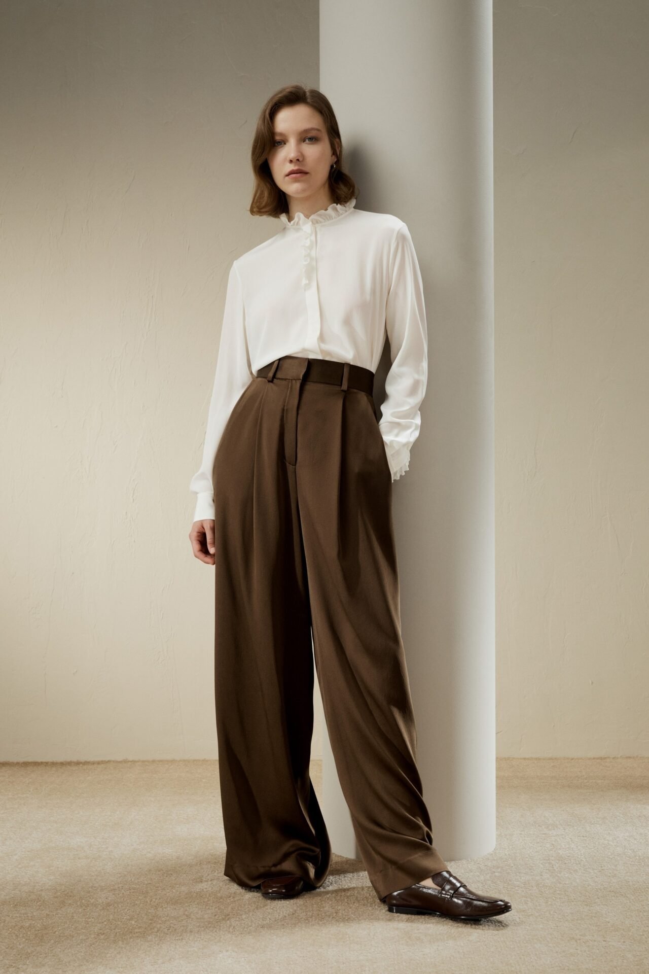 High-Waisted Wide Leg Dense Silk Pants