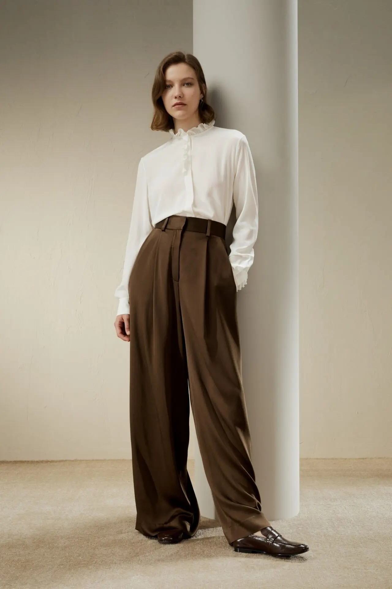 High-Waisted Wide Leg Dense Silk Pants