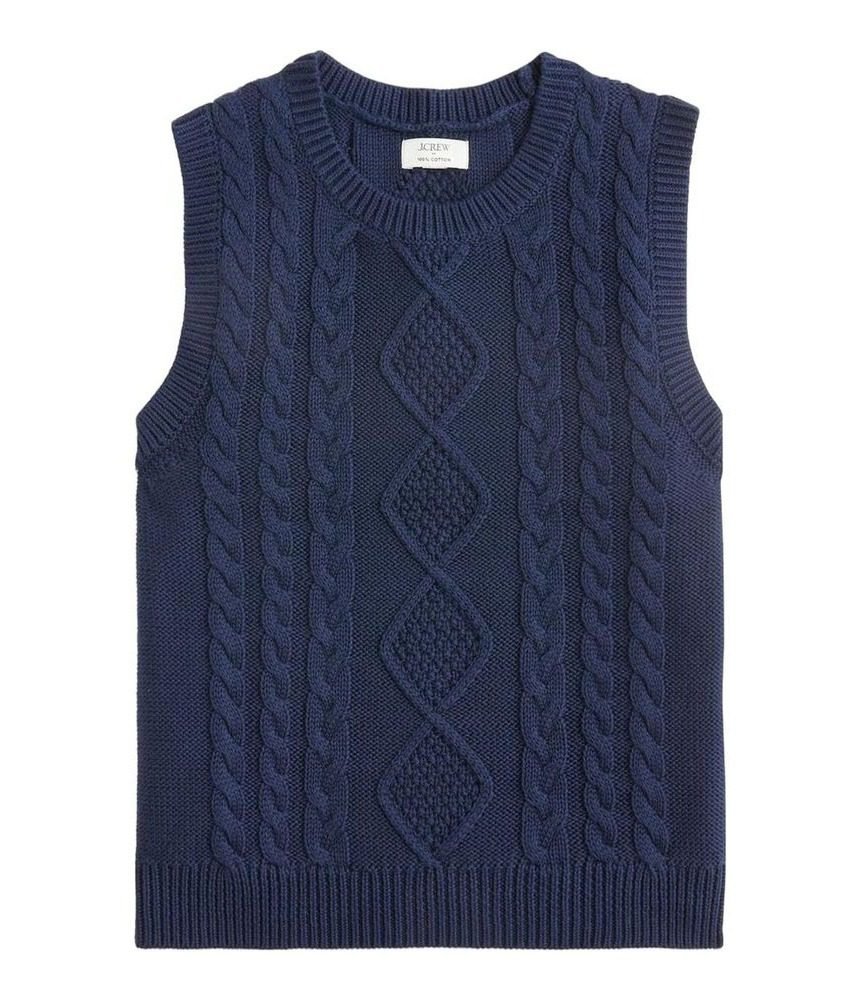 100% Cotton Cable-Knit Sweater-Vest (Navy)