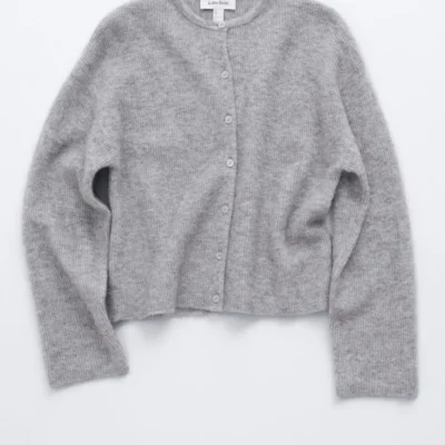 Alpaca-Blend Knitted Cardigan (Grey)