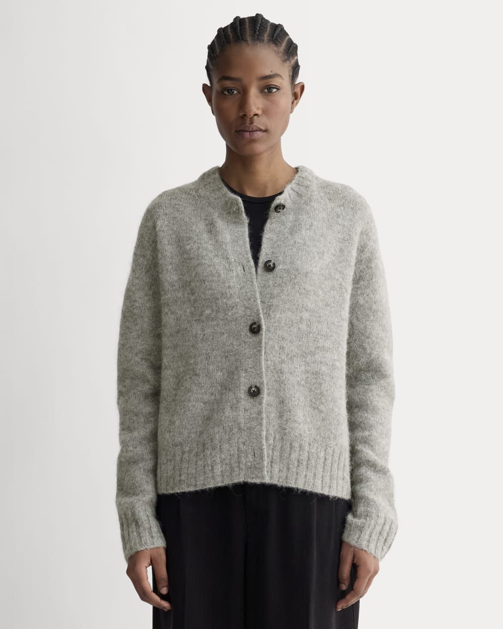 The Crew Cardigan in Alpaca (Heather Stone Grey)