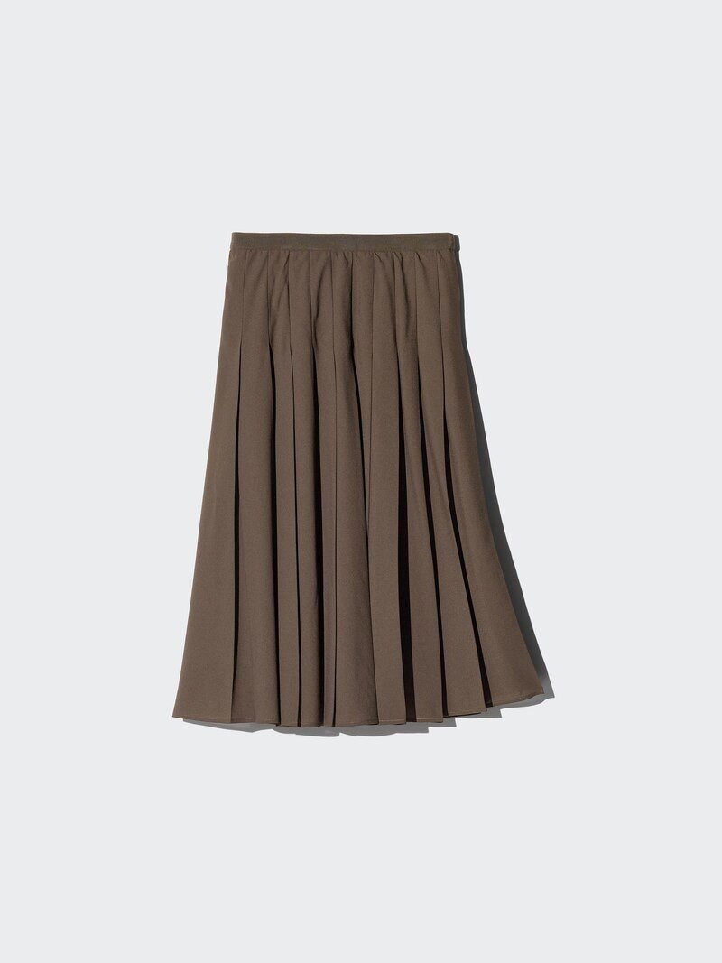 Chiffon Pleated Midi Skirt (Dark Brown)