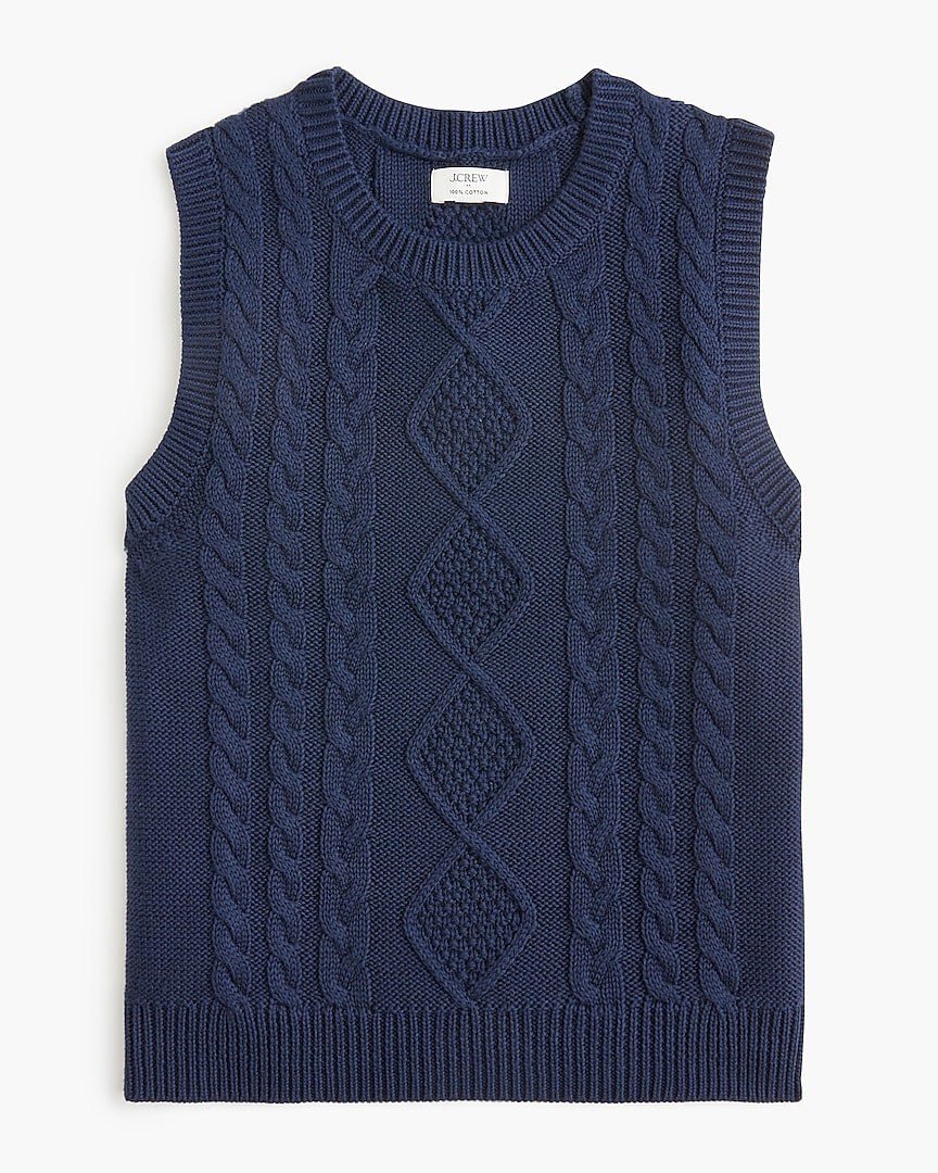 100% Cotton Cable-Knit Sweater-Vest (Navy)