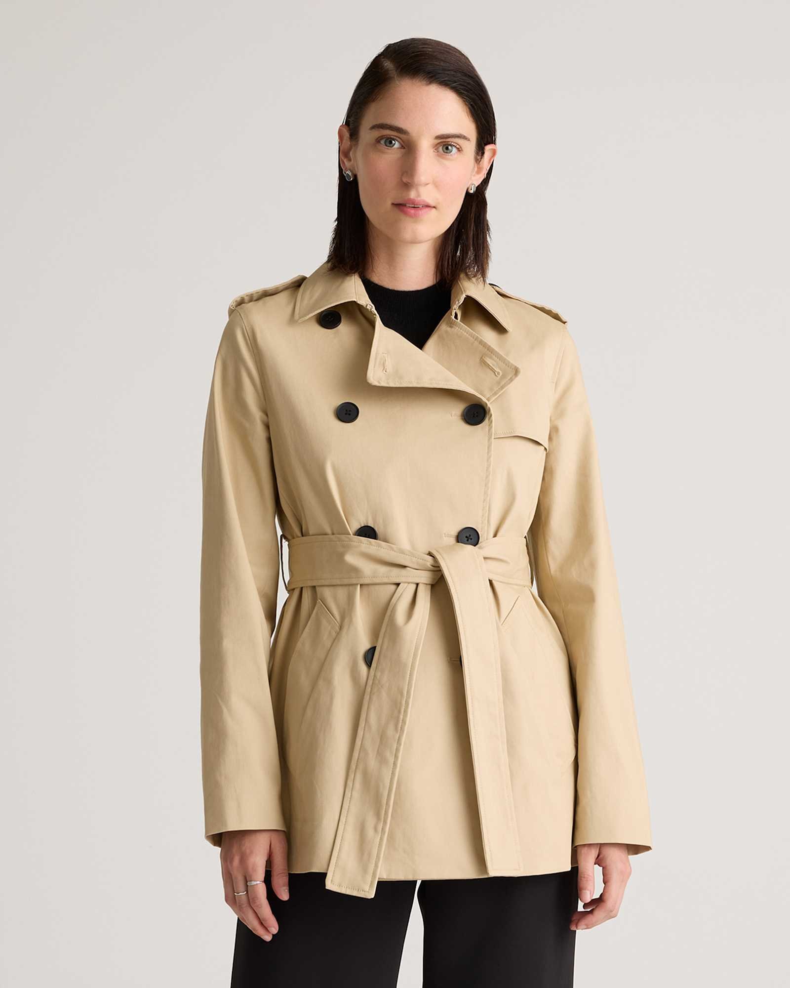 Comfort Stretch Short Trench Coat (Light Khaki)