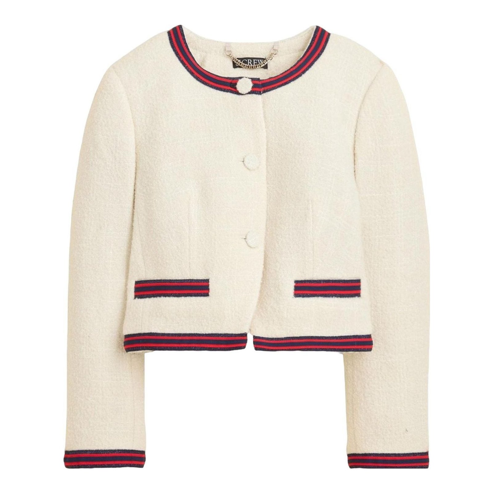 Contrast-Trim Lady Jacket in Bouclé Tweed (Natural)
