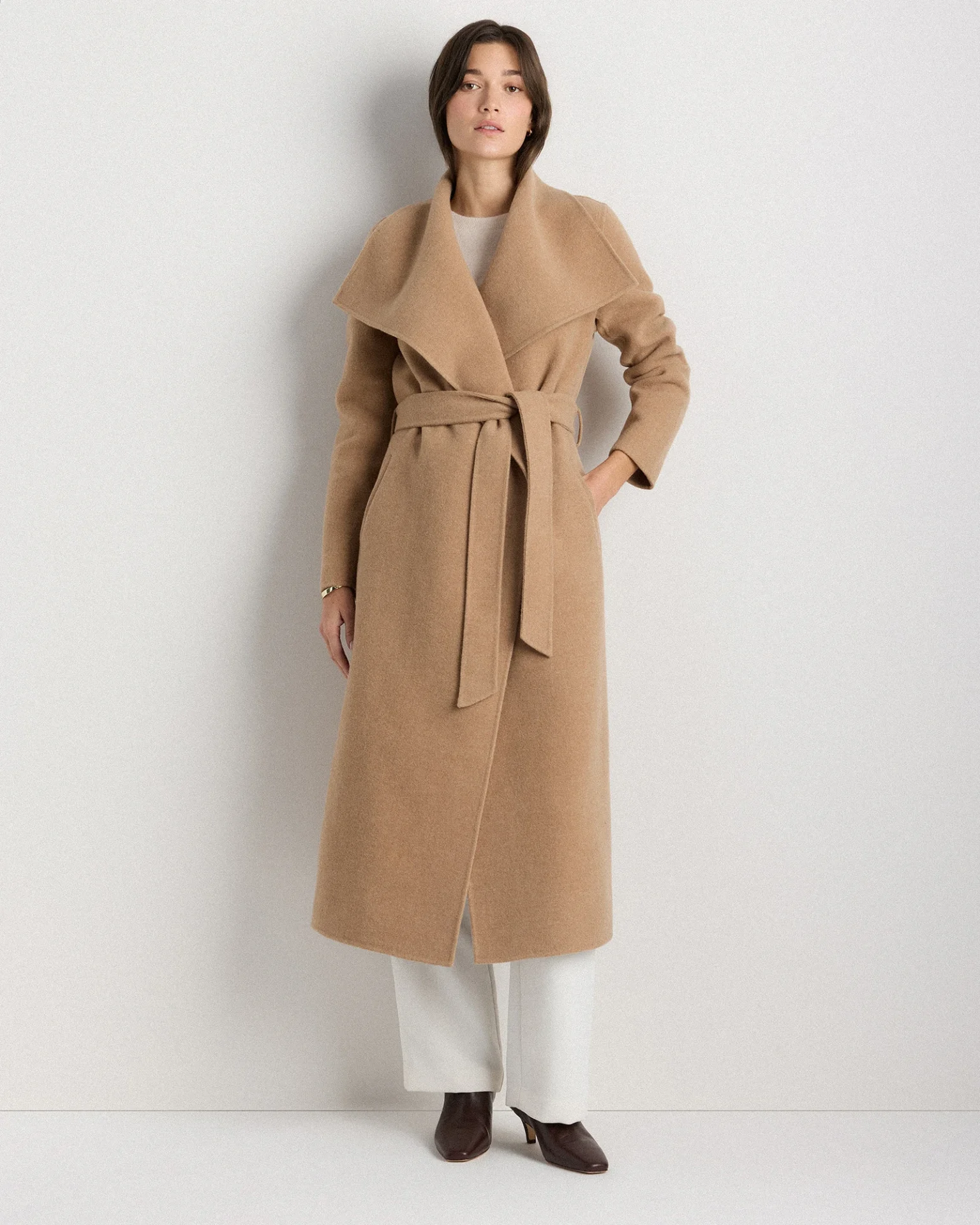 Double-Faced Merino Wool Draped Collar Wrap Coat