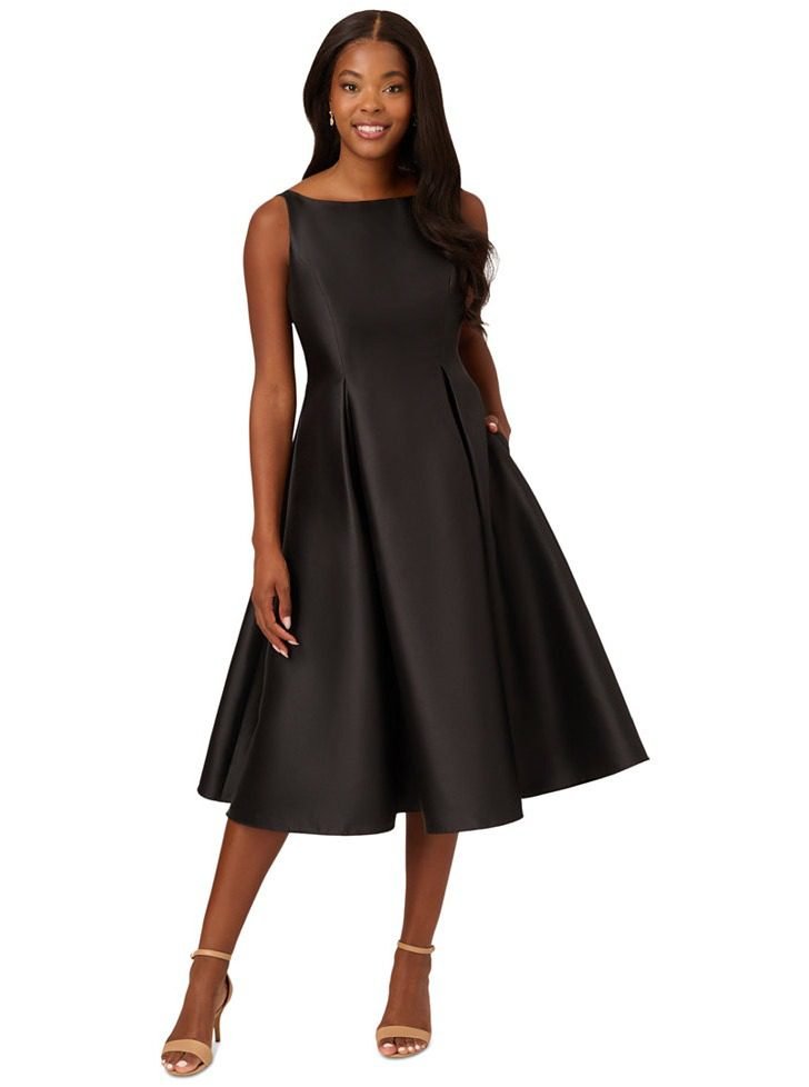 Adrianna Papell Women's Boat-Neck Fit & Flare Midi Dress (Black)