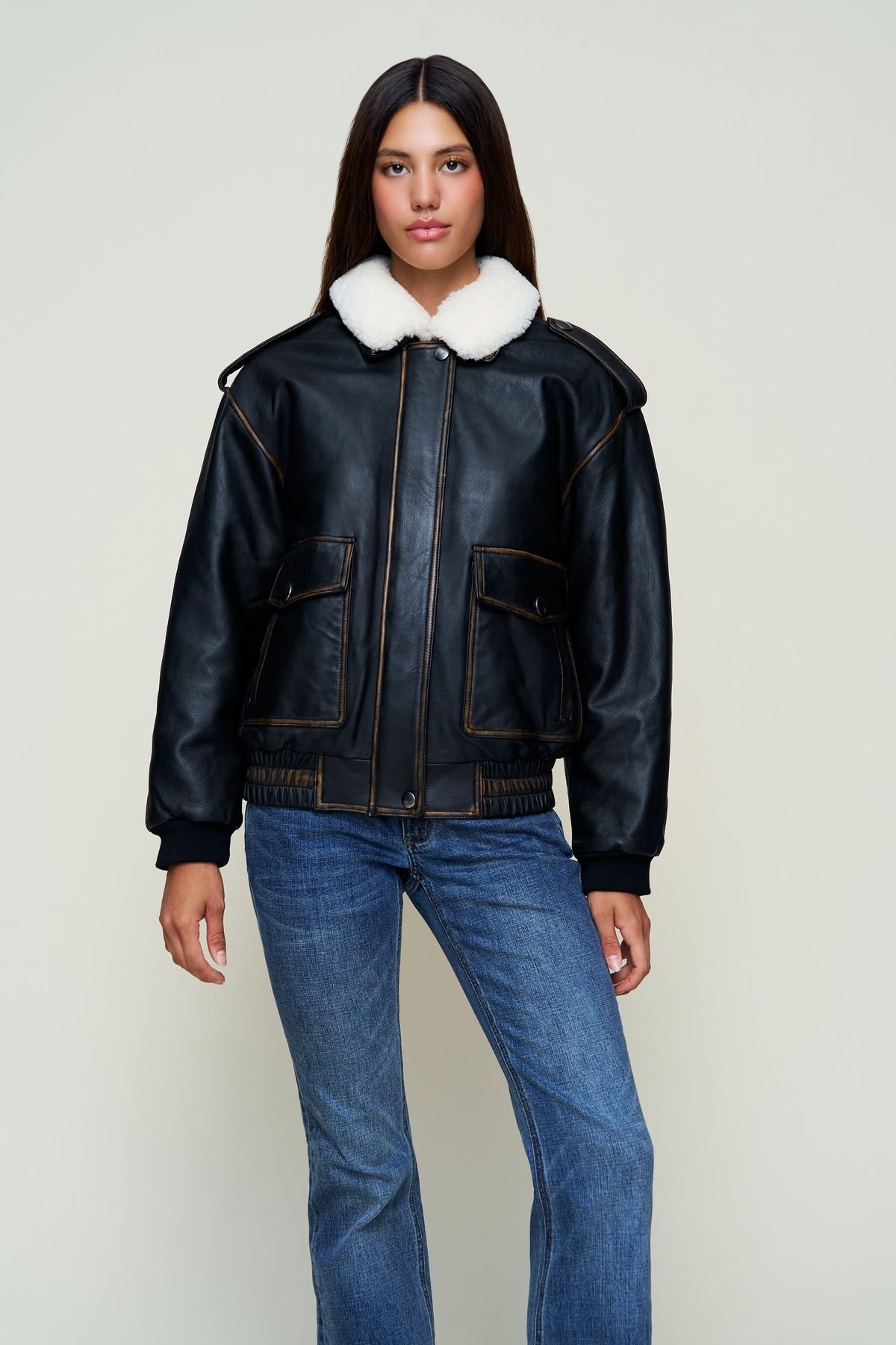 Hugo Vintage Leather Bomber Jacket (Dark Chocolate)
