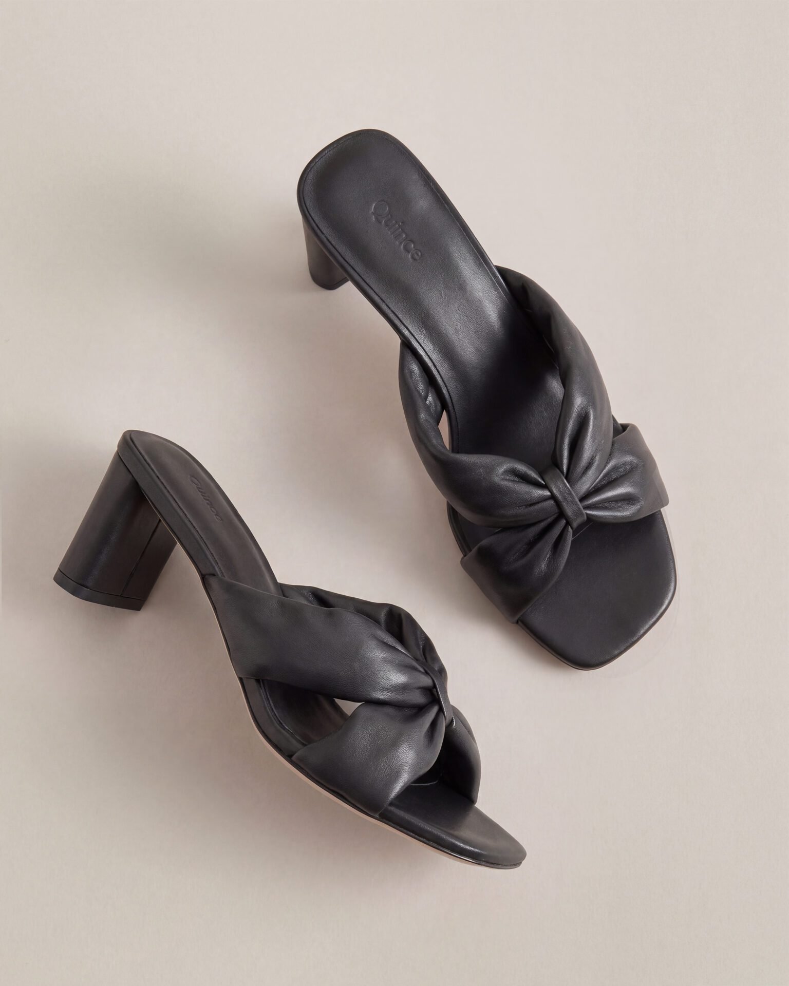 Italian Leather Twist Mid Heel Mule (Black)