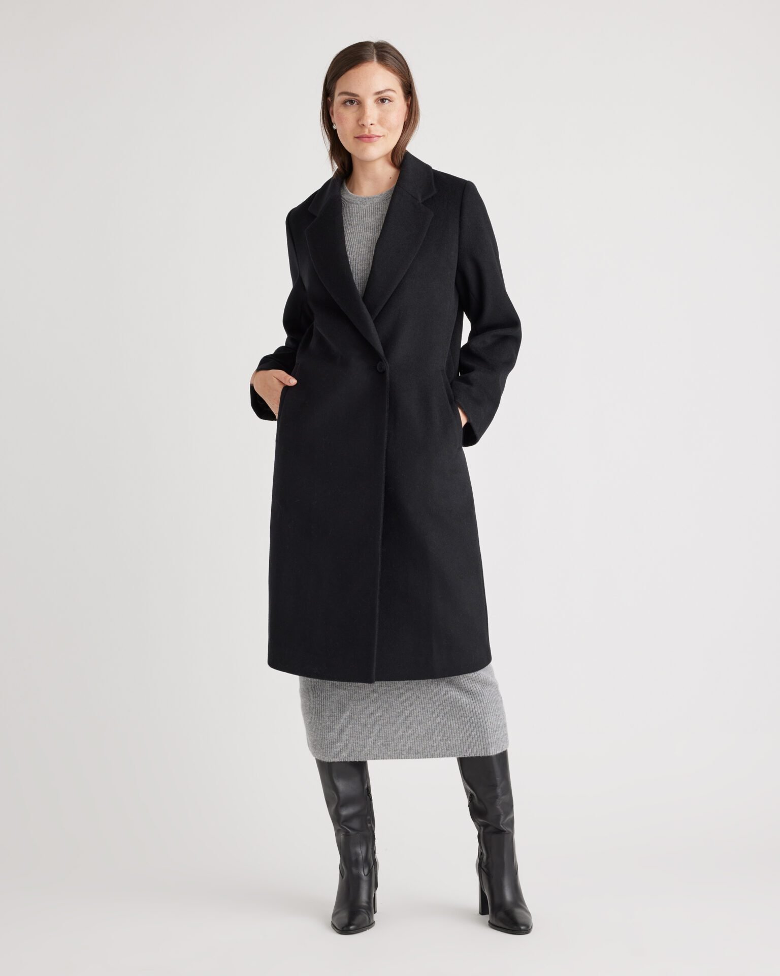 Italian Wool Classic Single-Breasted Coat (Black)