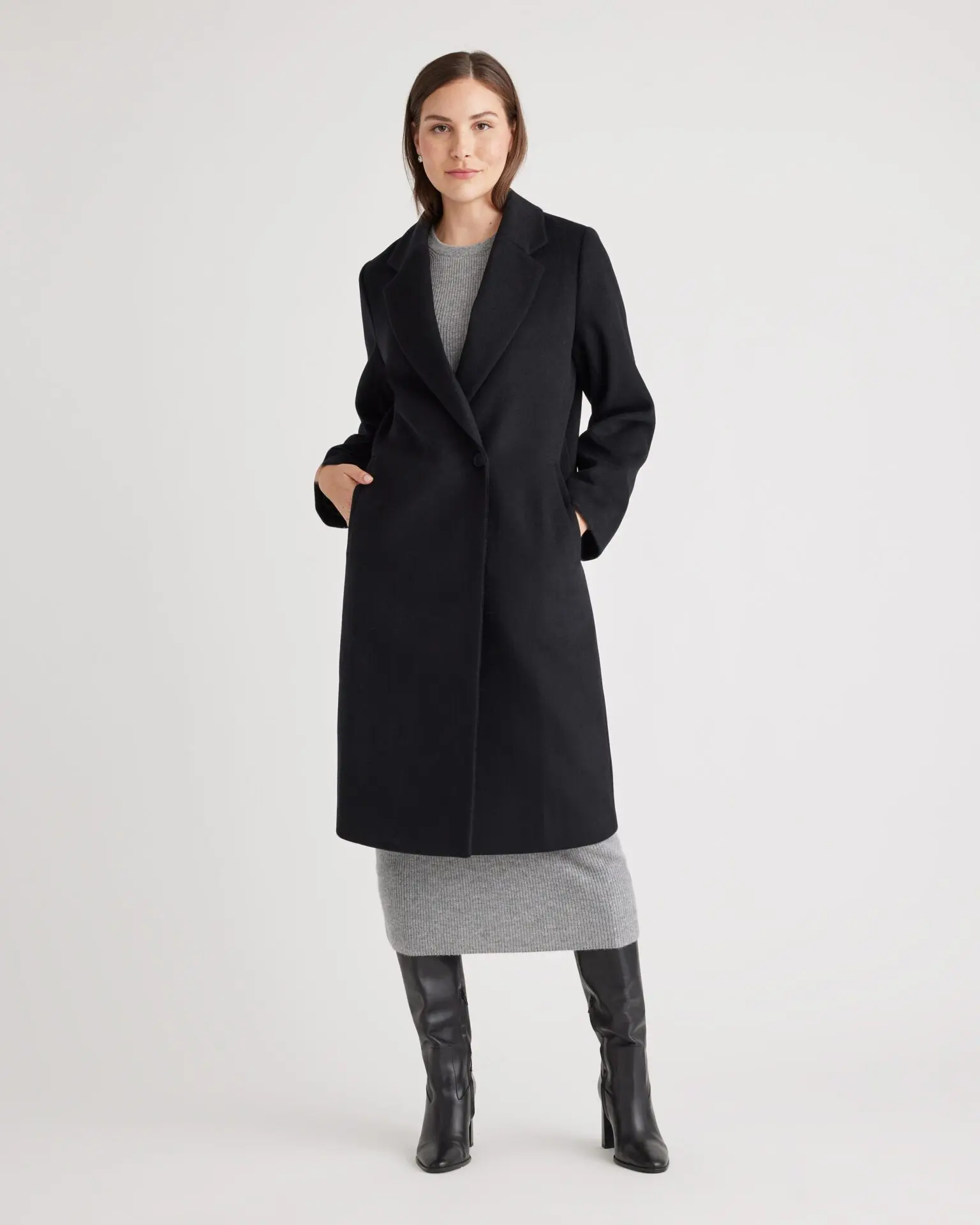 Italian Wool Classic Single-Breasted Coat (Black)