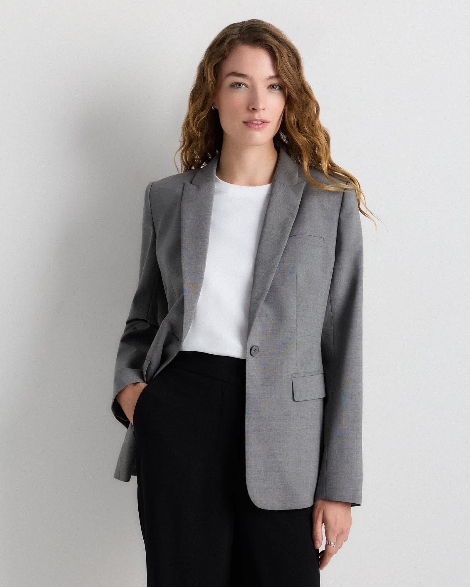 Italian Wool Long Blazer (Grey Melange)