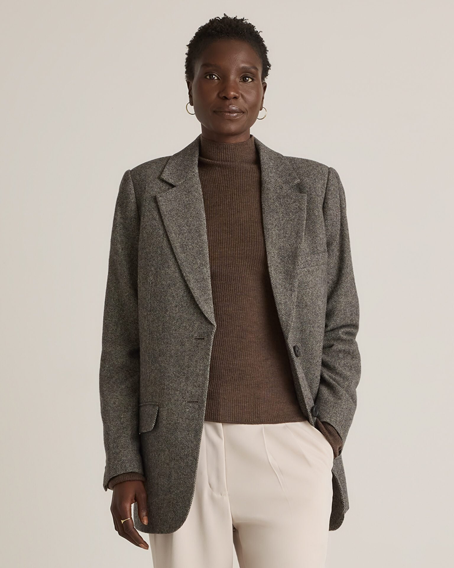 Italian Wool Oversized Blazer (Textured Brown)