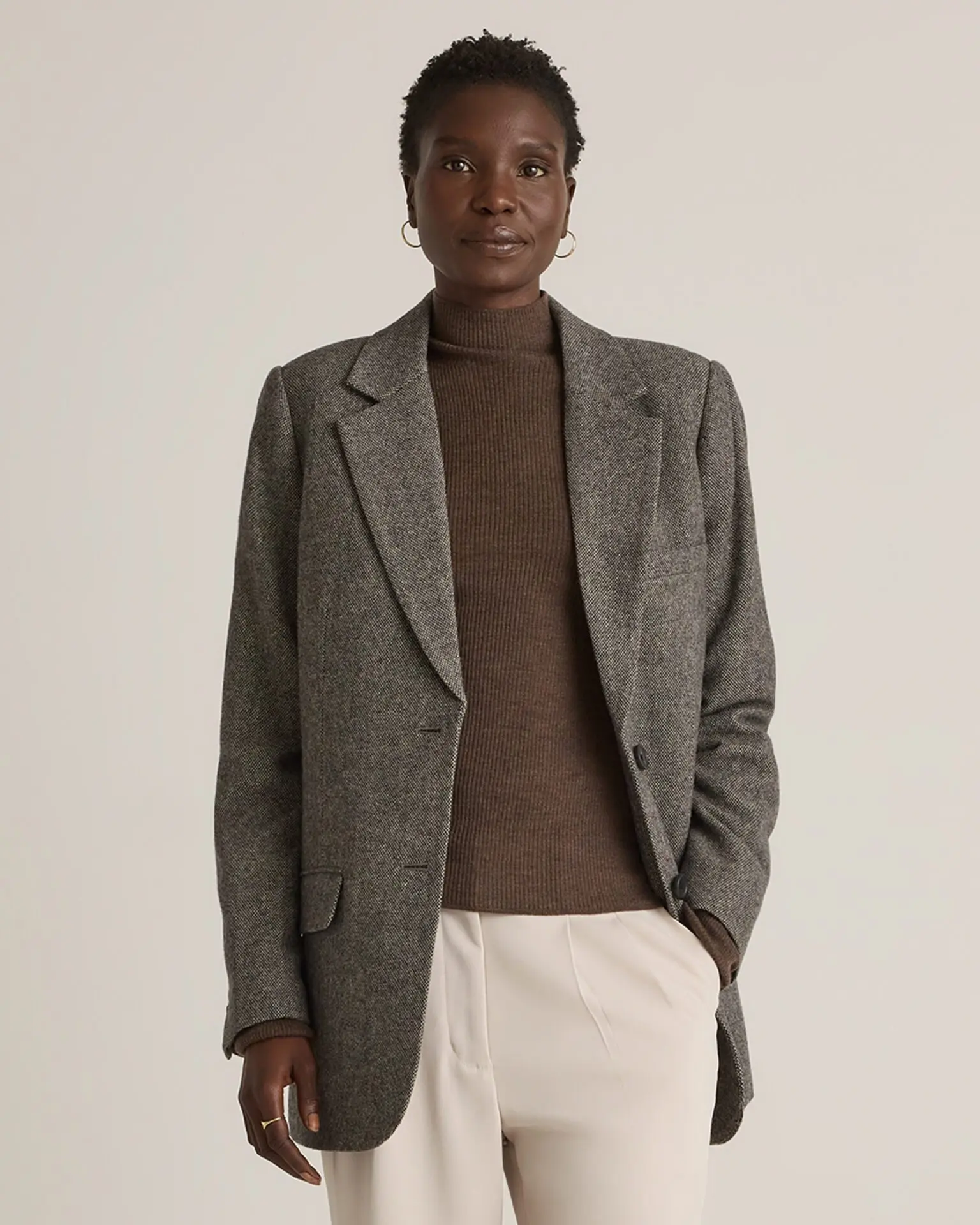 Italian Wool Oversized Blazer (Textured Brown)