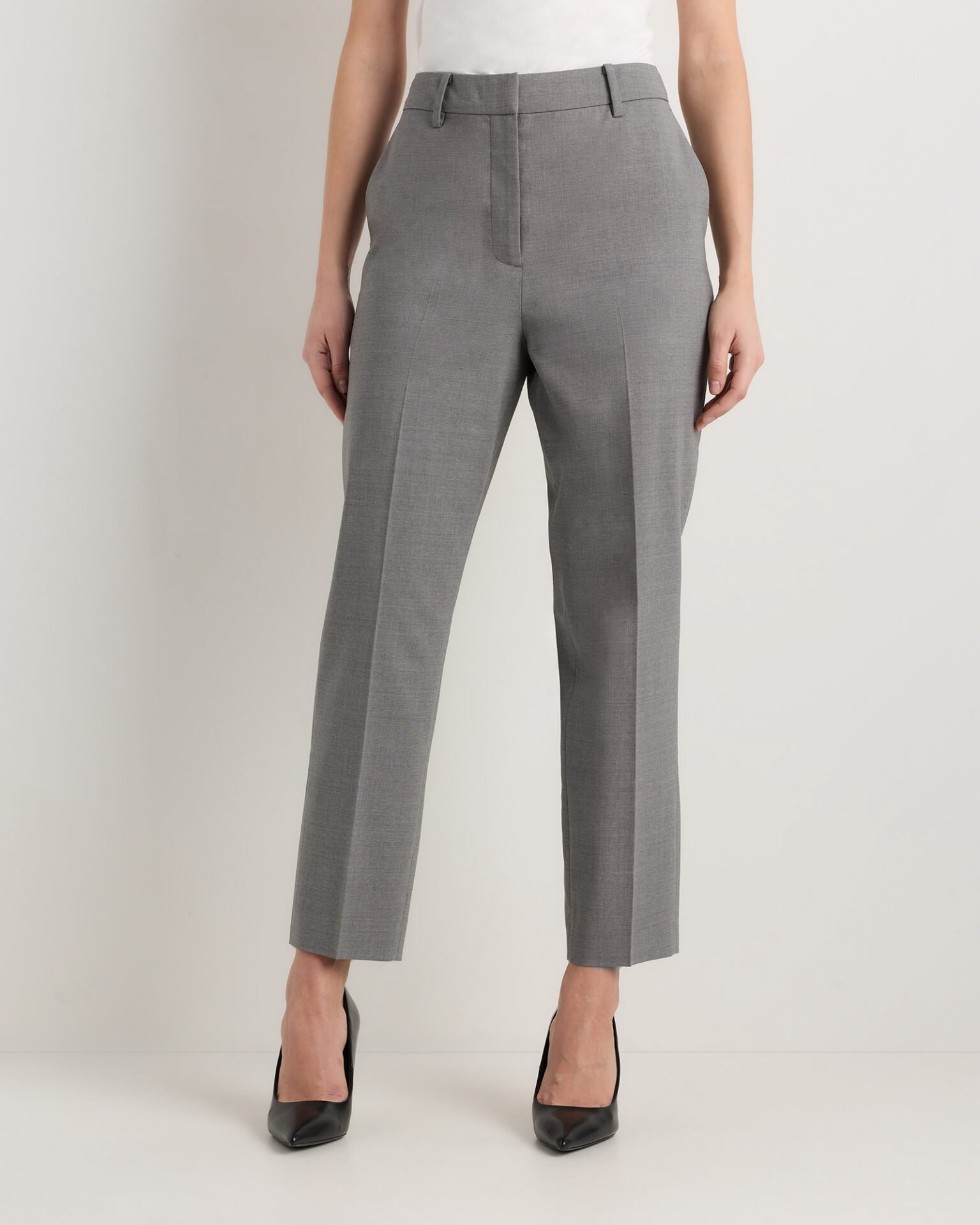 Italian Wool Slim Leg Ankle Pants (Grey Melange)