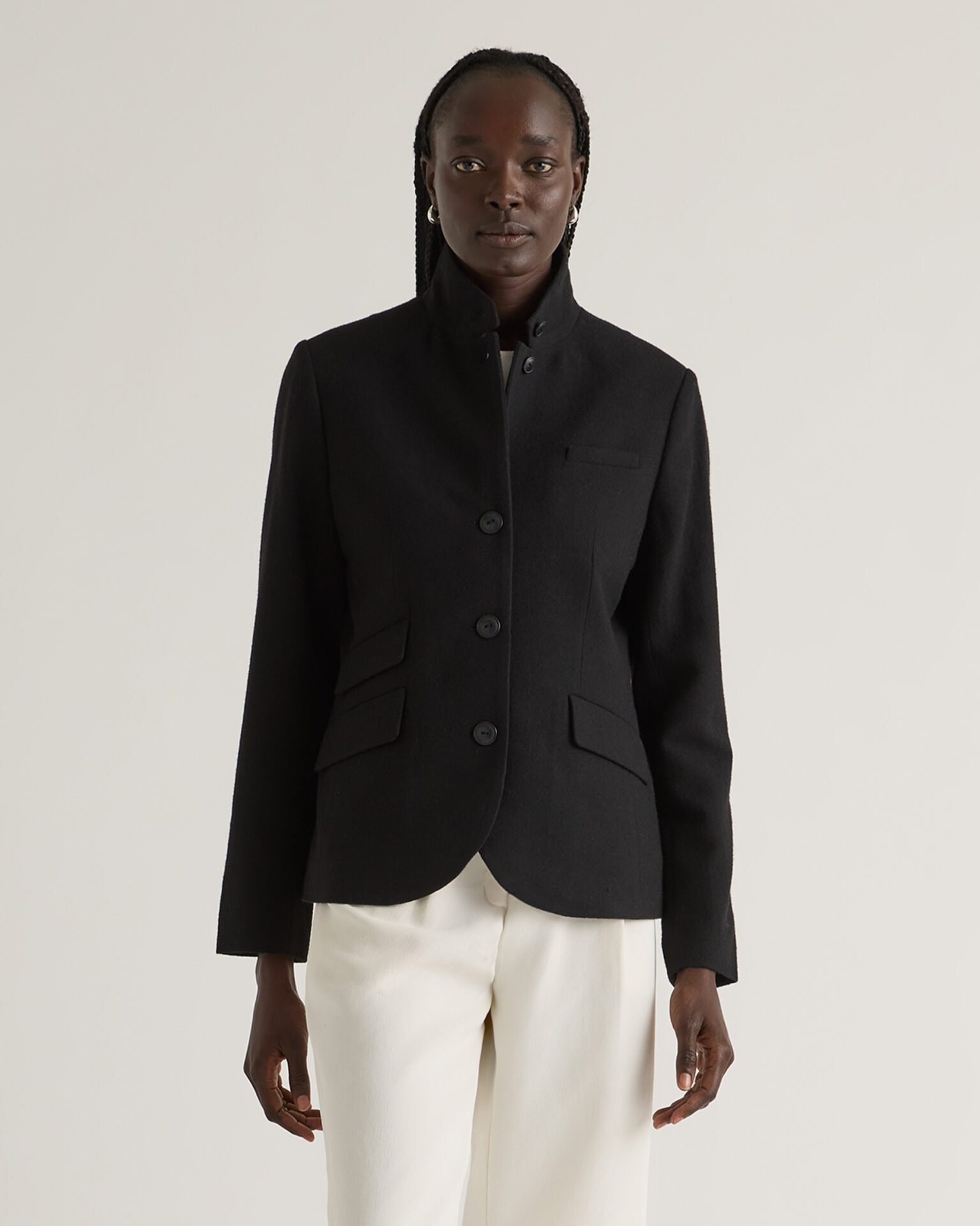 Italian Wool Stand Collar Blazer (Black)