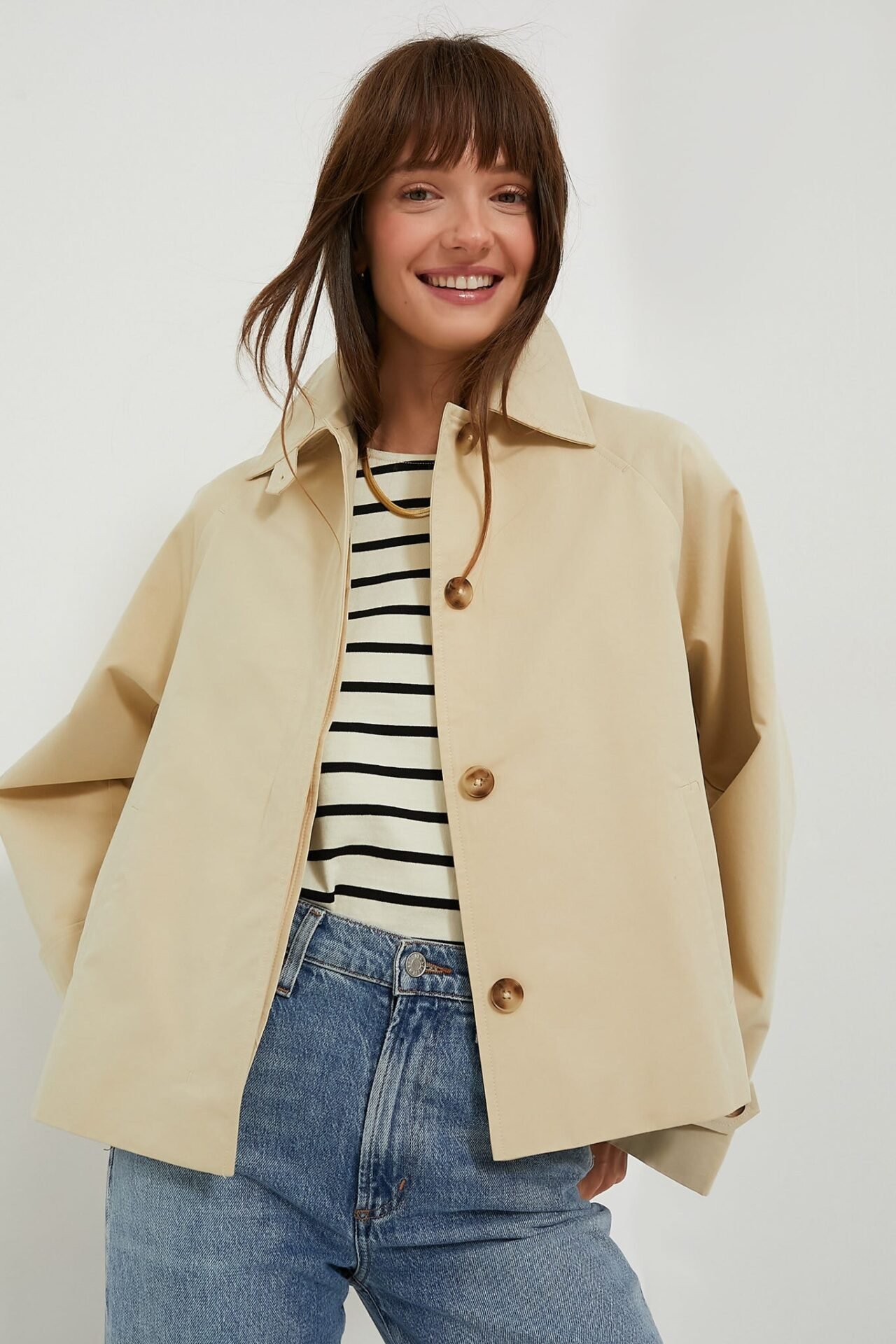 Khaki Drew Short Trench Coat (Tan)