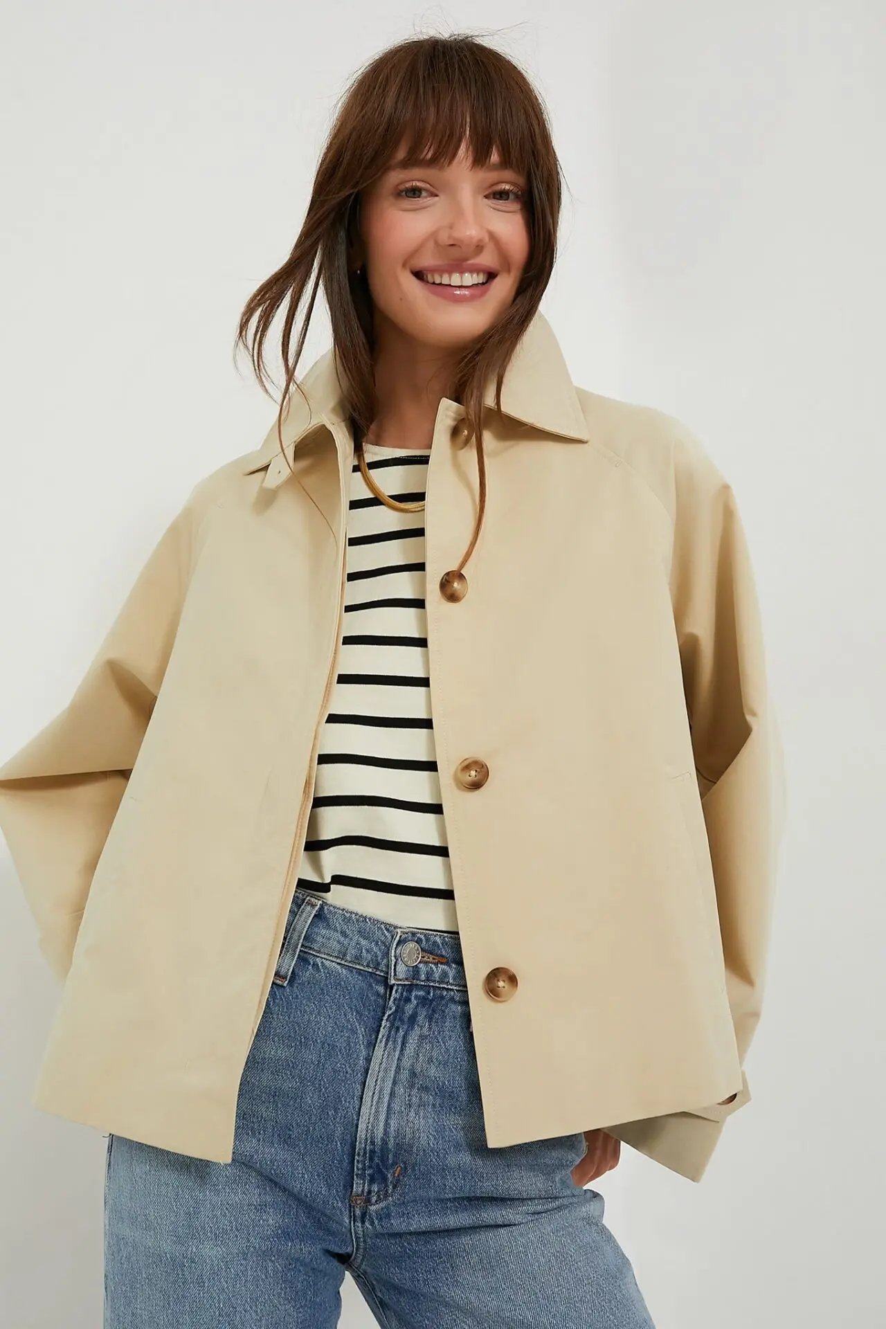 Khaki Drew Short Trench Coat (Tan)