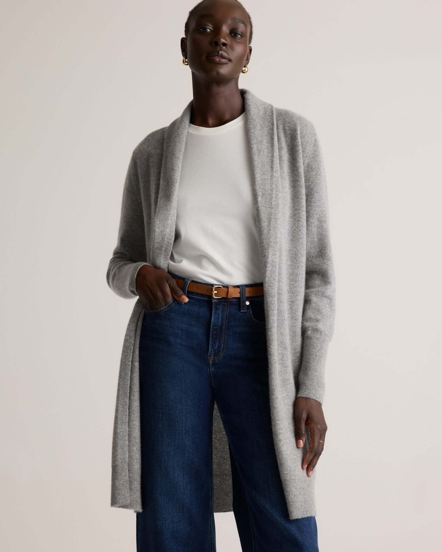 Mongolian Cashmere Duster Cardigan Sweater (Heather Grey)