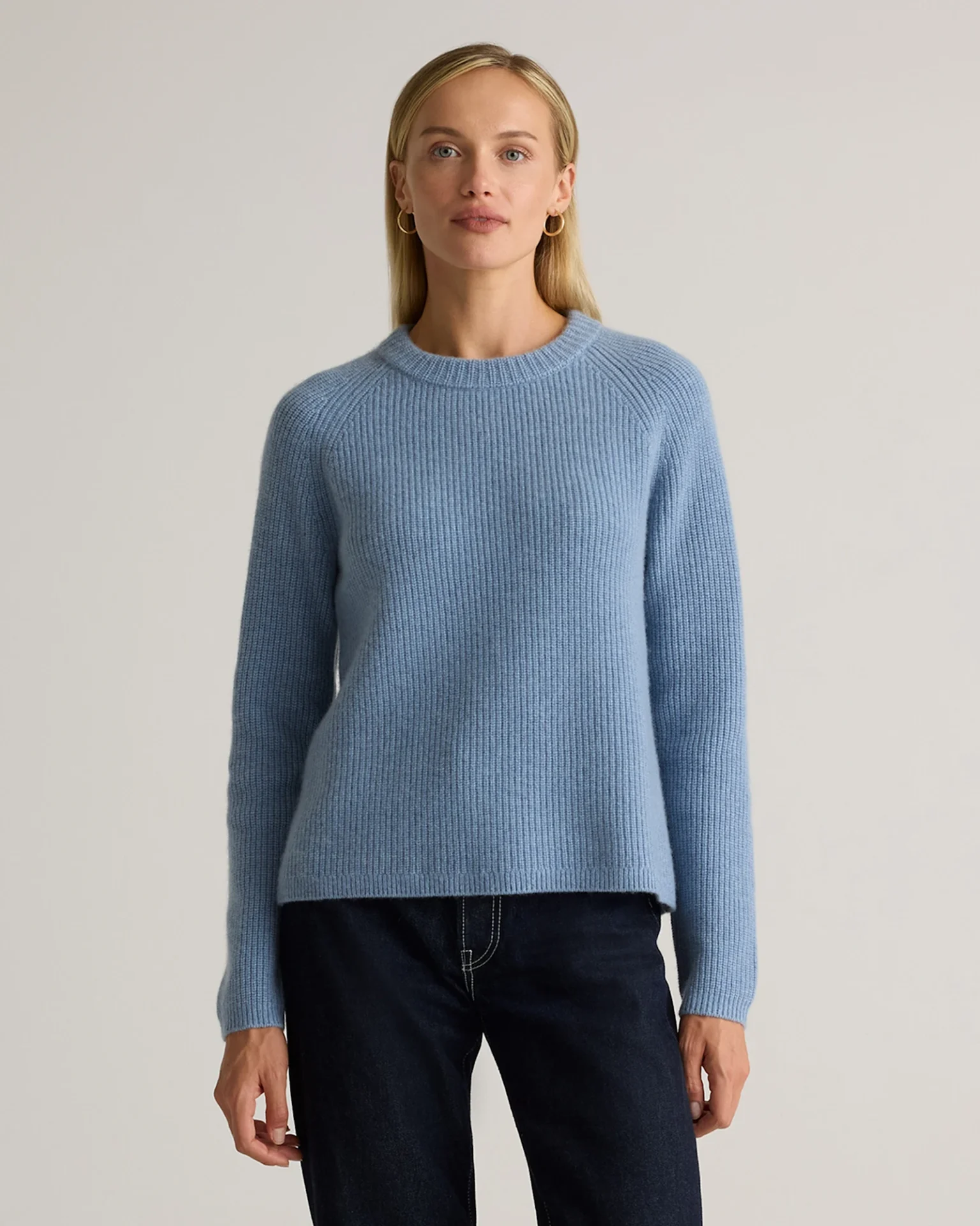 Mongolian Cashmere Fisherman Crewneck Sweater (Faded Denim)
