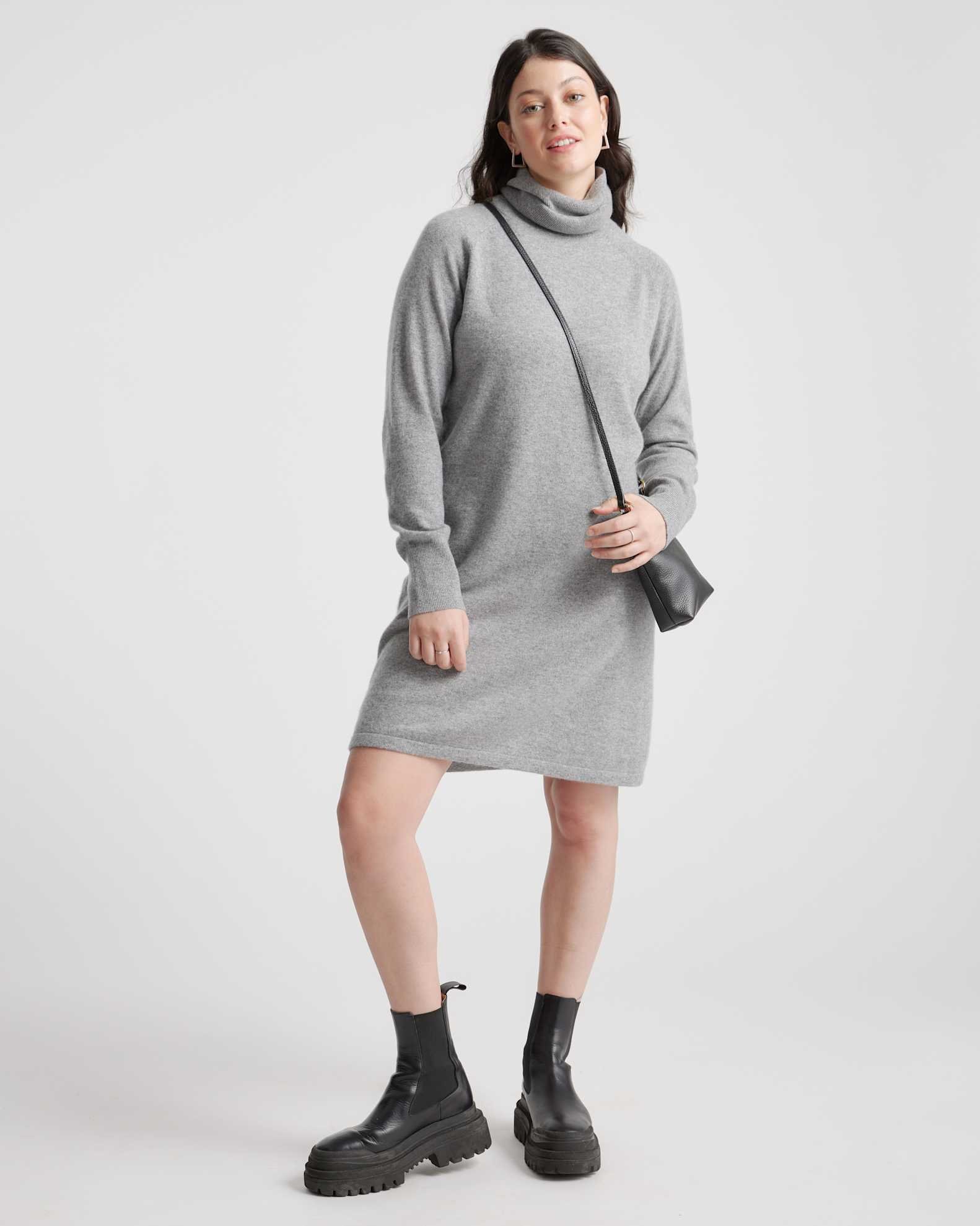 Mongolian Cashmere Turtleneck Sweater Dress (Heather Grey)