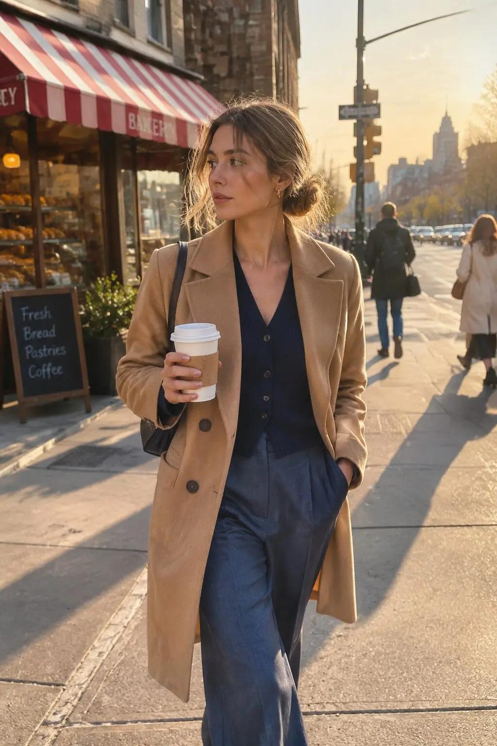 navy and camel old money outfit pairing