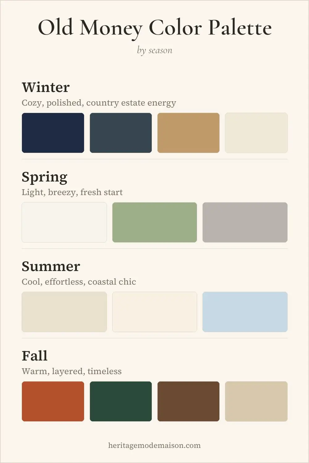 old money color palette by season pin chart