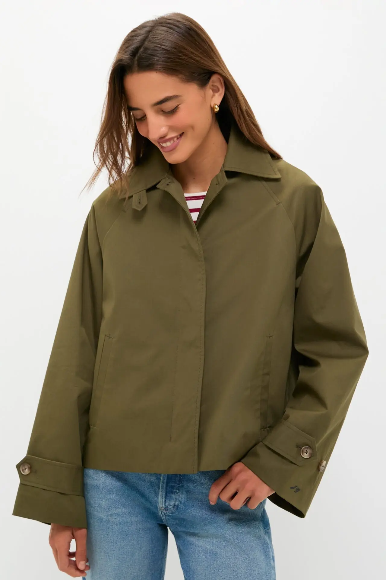 Olive Drew Short Trench Coat (Olive)