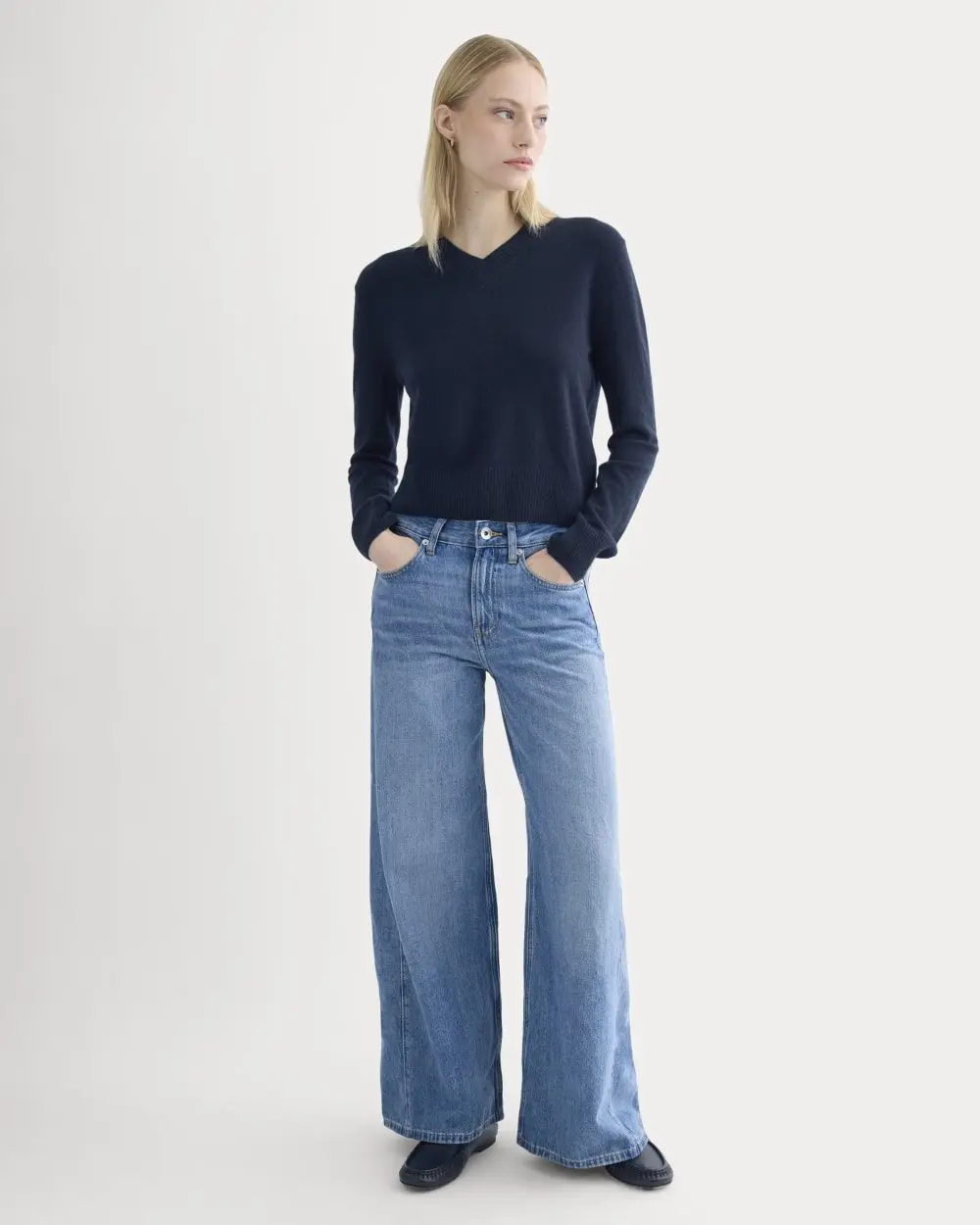 Paneled Wide-Leg Jean (Tungsten Scratch)