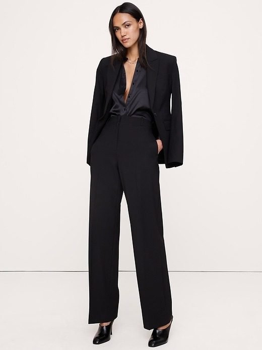 Ultra High-Rise Modern Straight Italian Lightweight Wool Pant (Black)