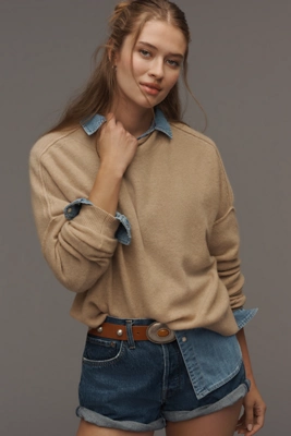 Pilcro Alani 100% Cashmere Mock-Neck Sweater (Sand Dollar)