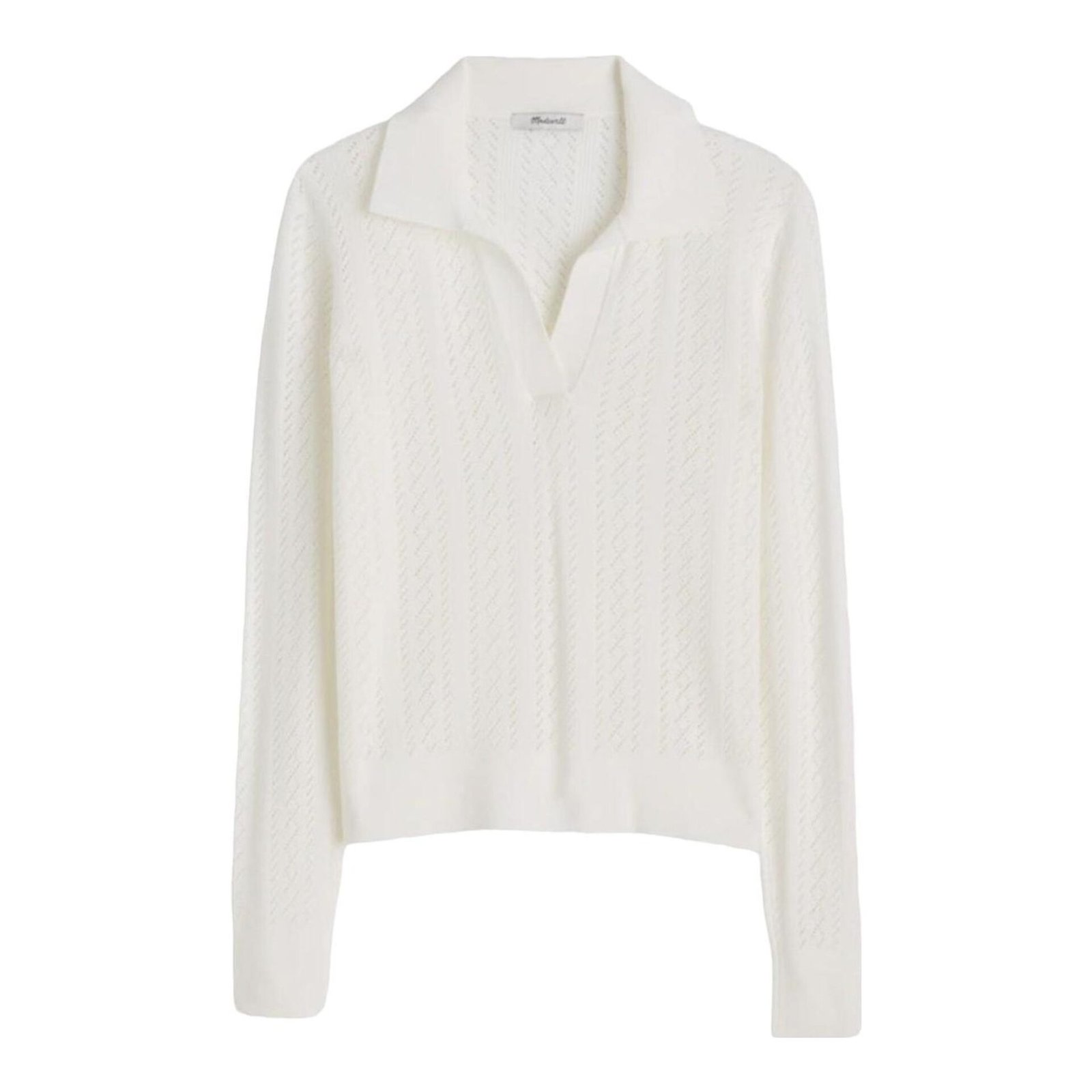 Pointelle-Stitch Polo Sweater