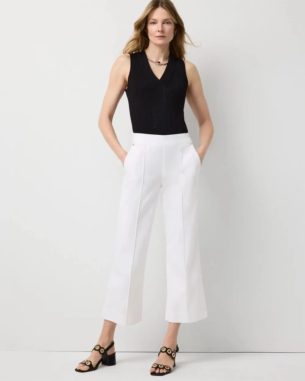 Pret High Rise Wide Leg Crop Pant (White)