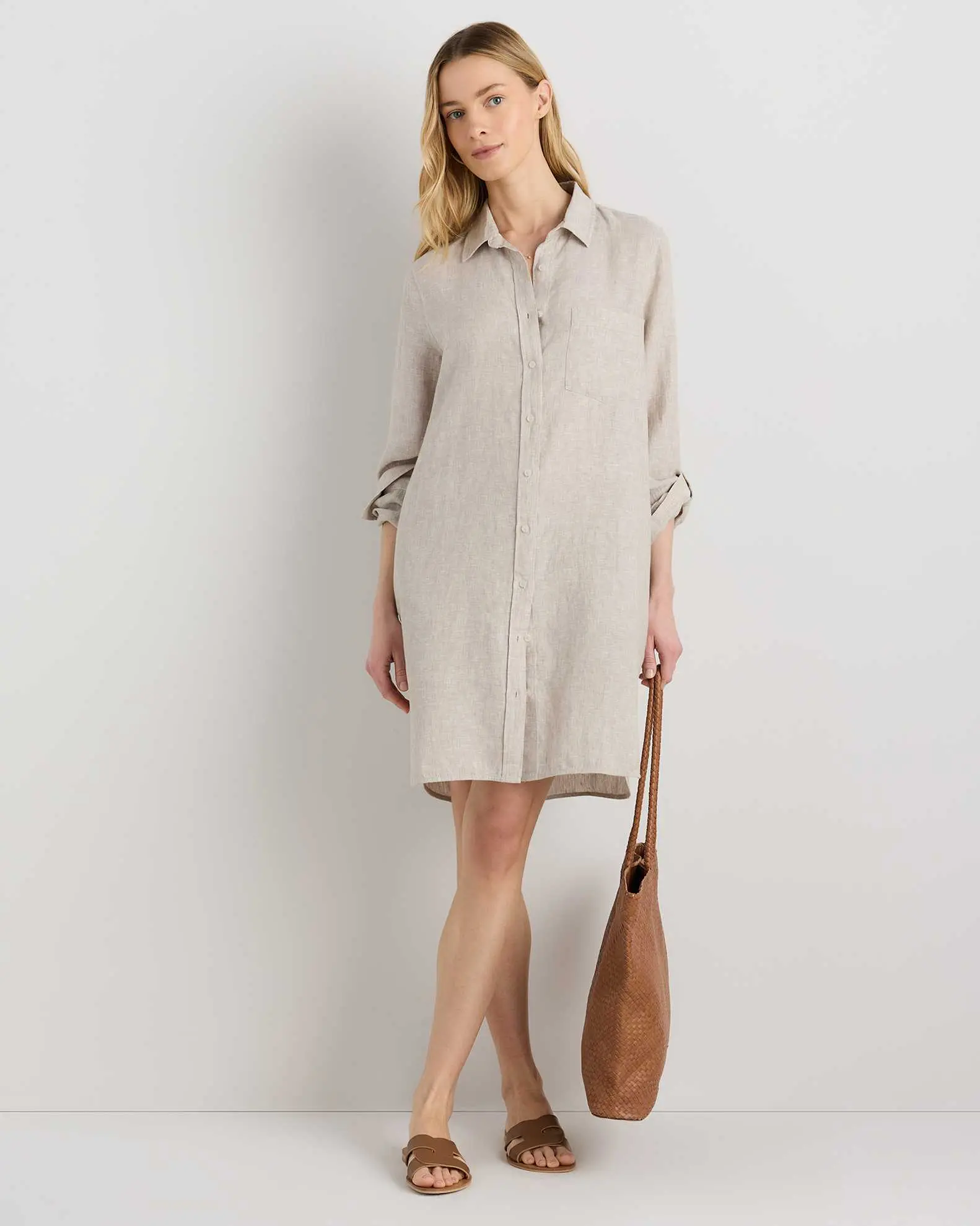 100% European Linen Shirt Dress (Flax)