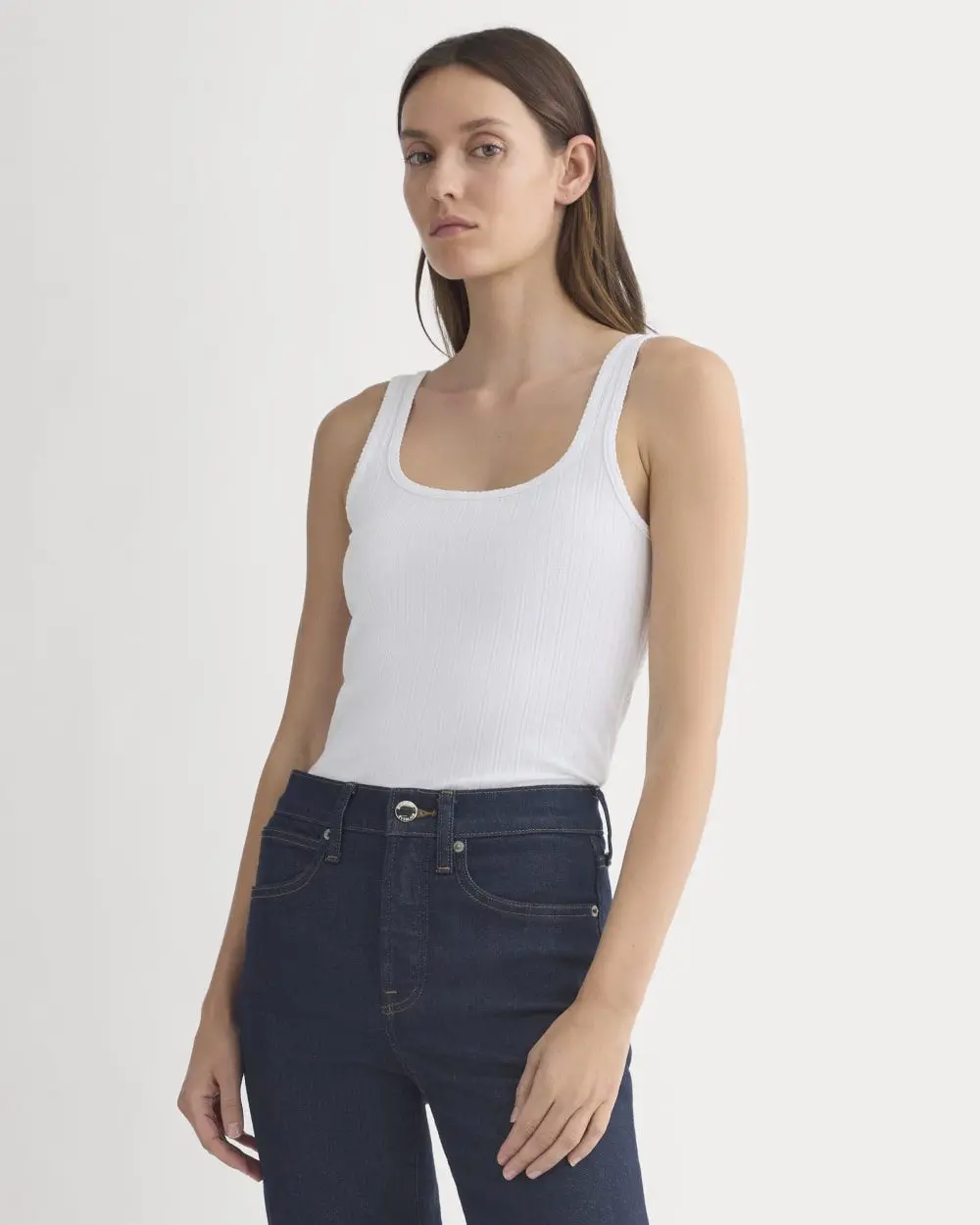 Scoop-Neck Tank in Pointelle (White)