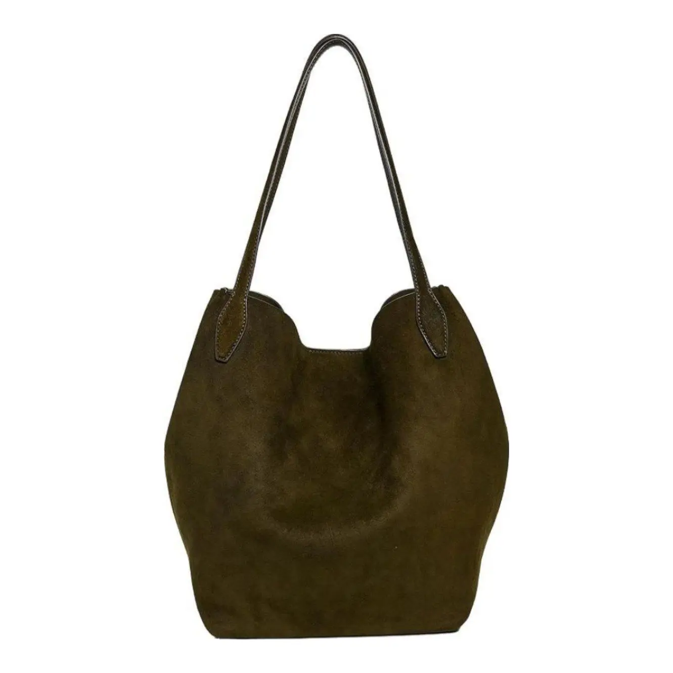 Suede Soft Grain Shopper Tote (Dark Carob)