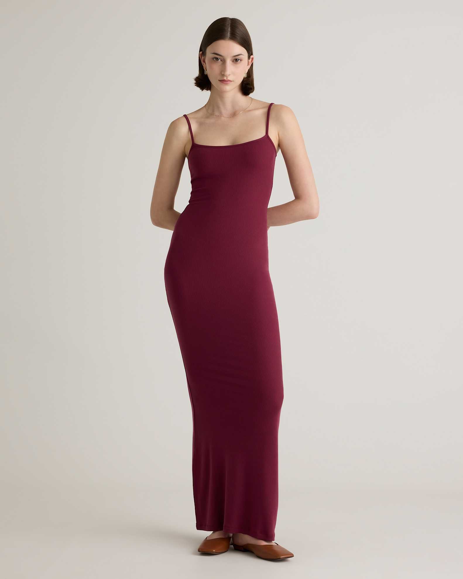 Tencel Rib Knit Maxi Slip Dress (Brown)