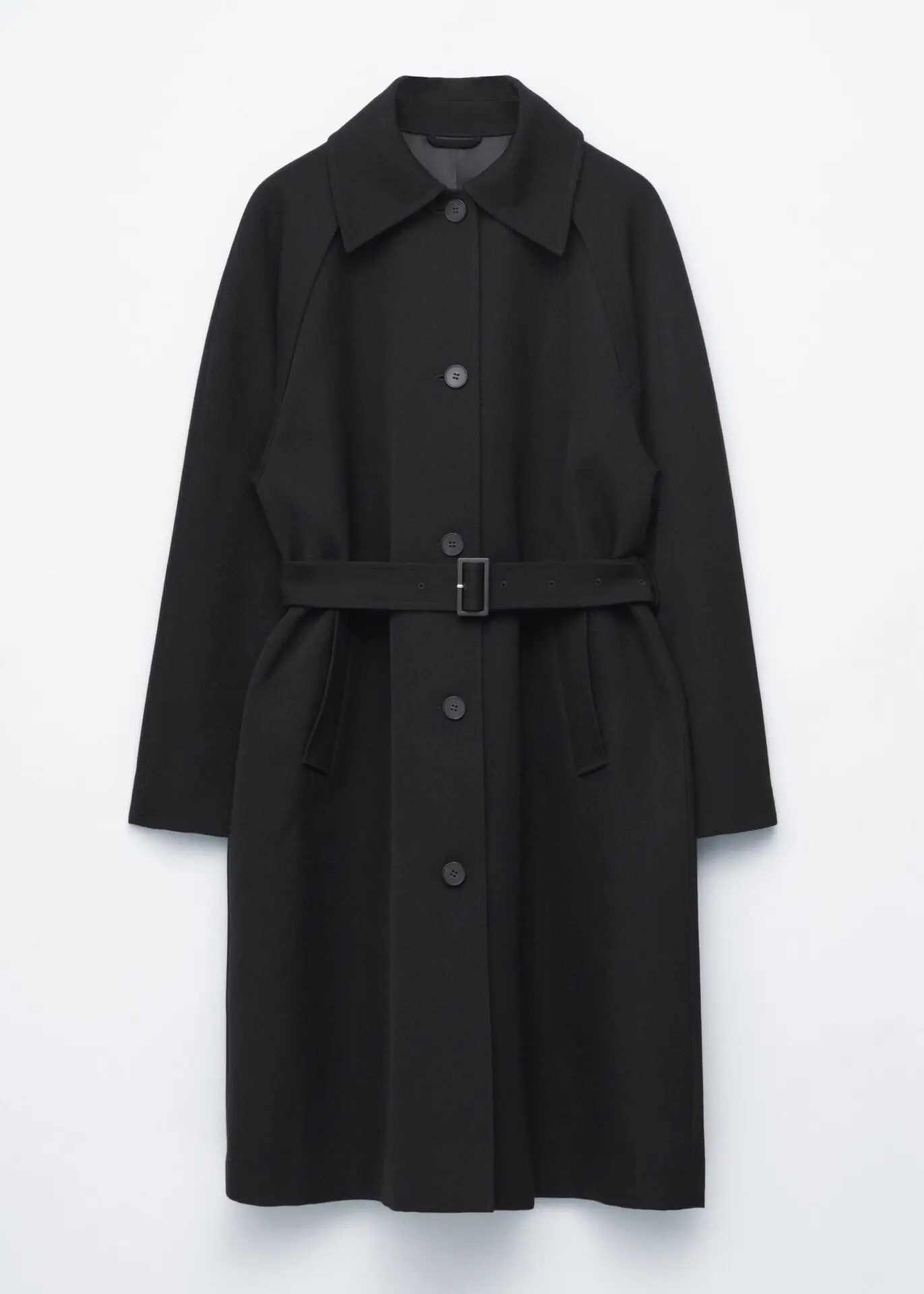Tie-Belt Wool Trench Coat (Black)