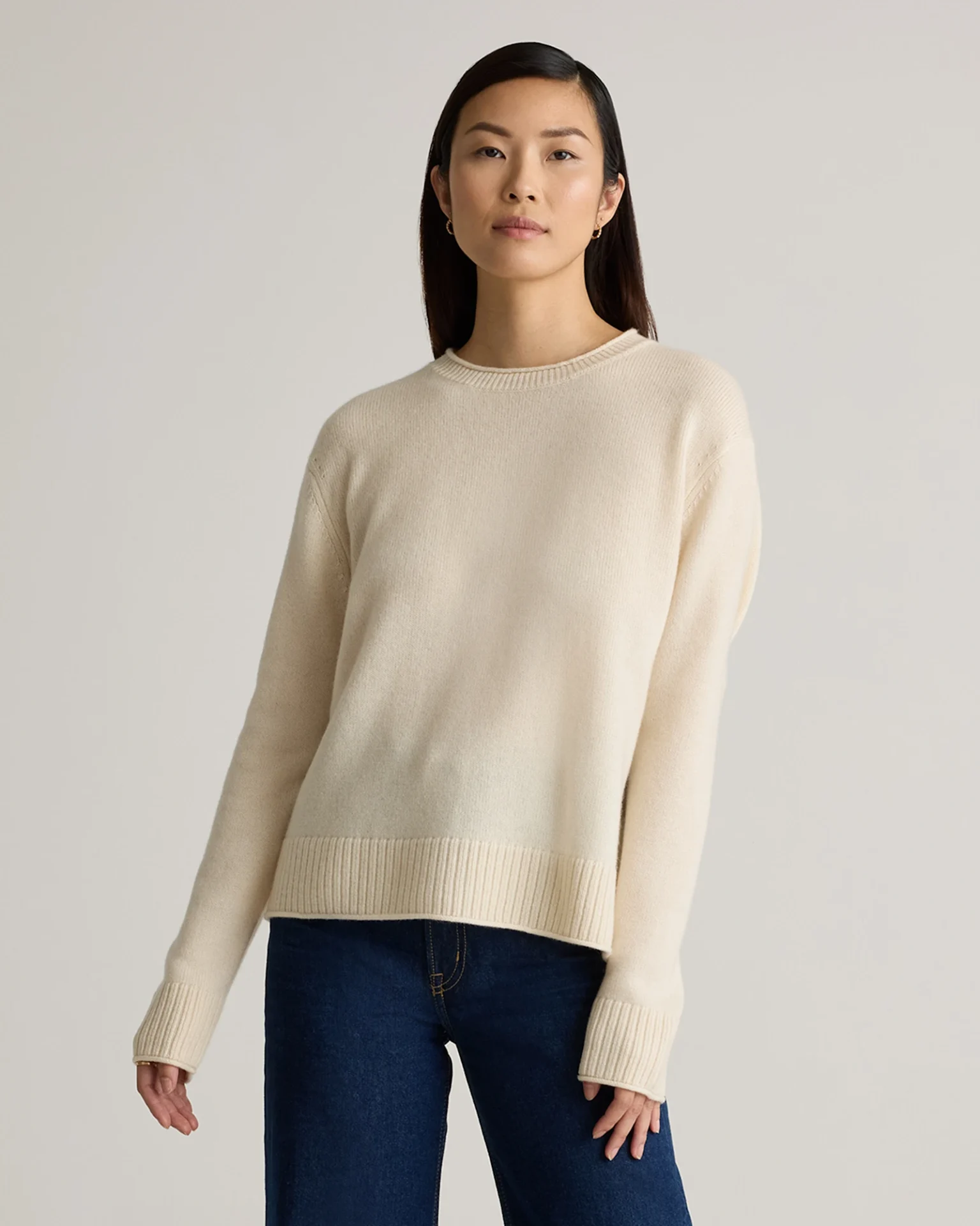 Mongolian Cashmere Boxy Crewneck Sweater (Ivory)