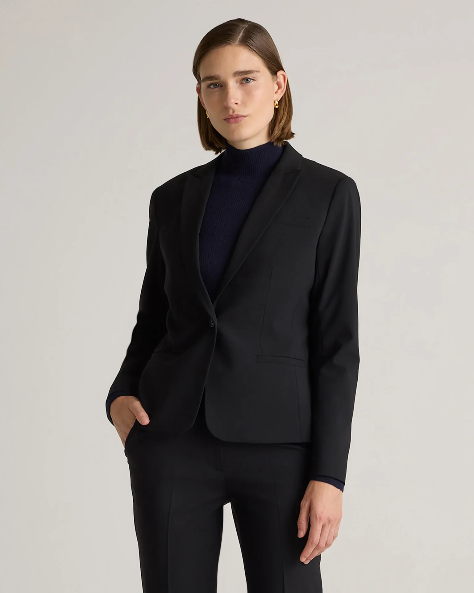 Italian Wool Tailored Blazer (Black)
