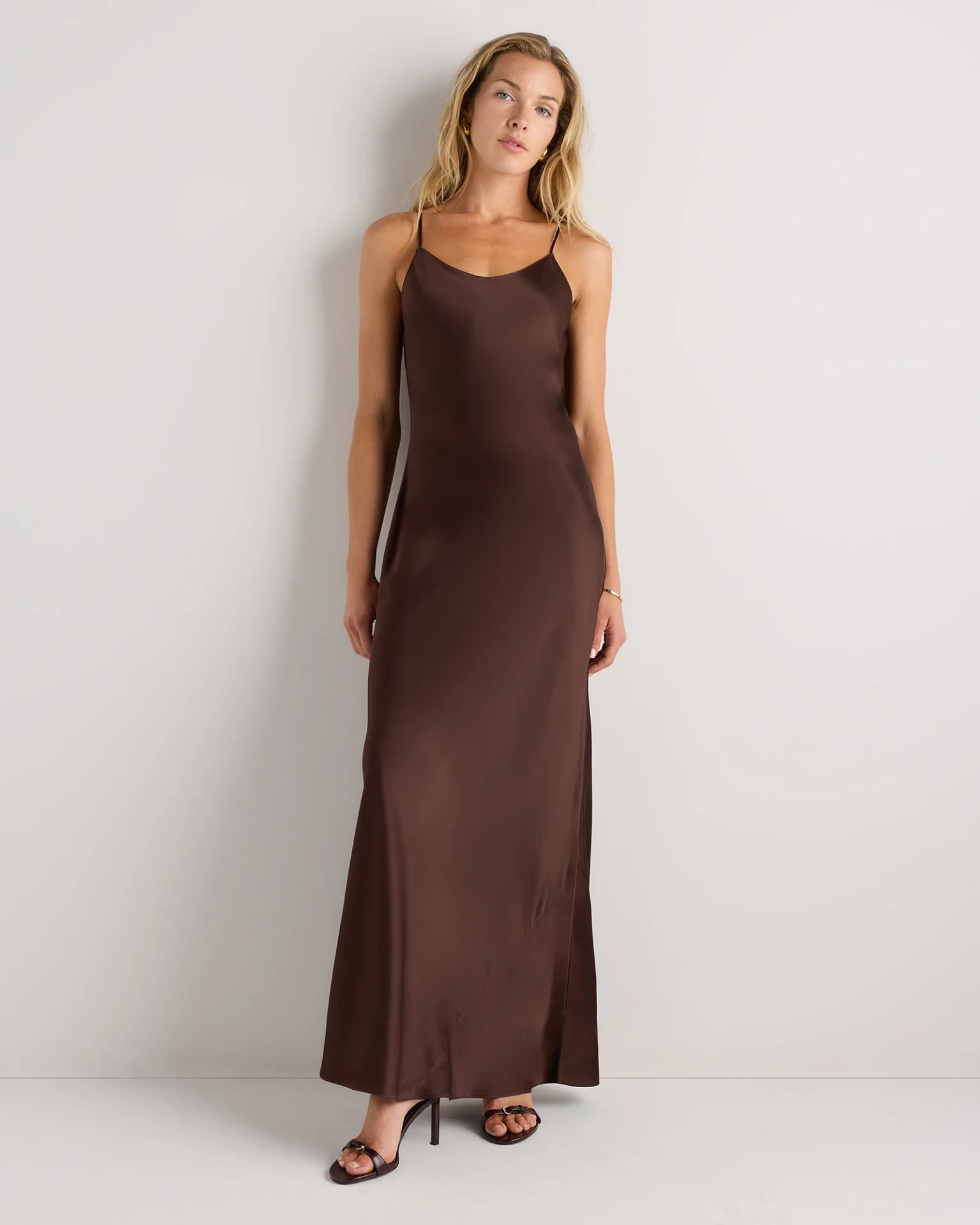 100% Washable Silk Maxi Slip Dress (Hot Fudge)