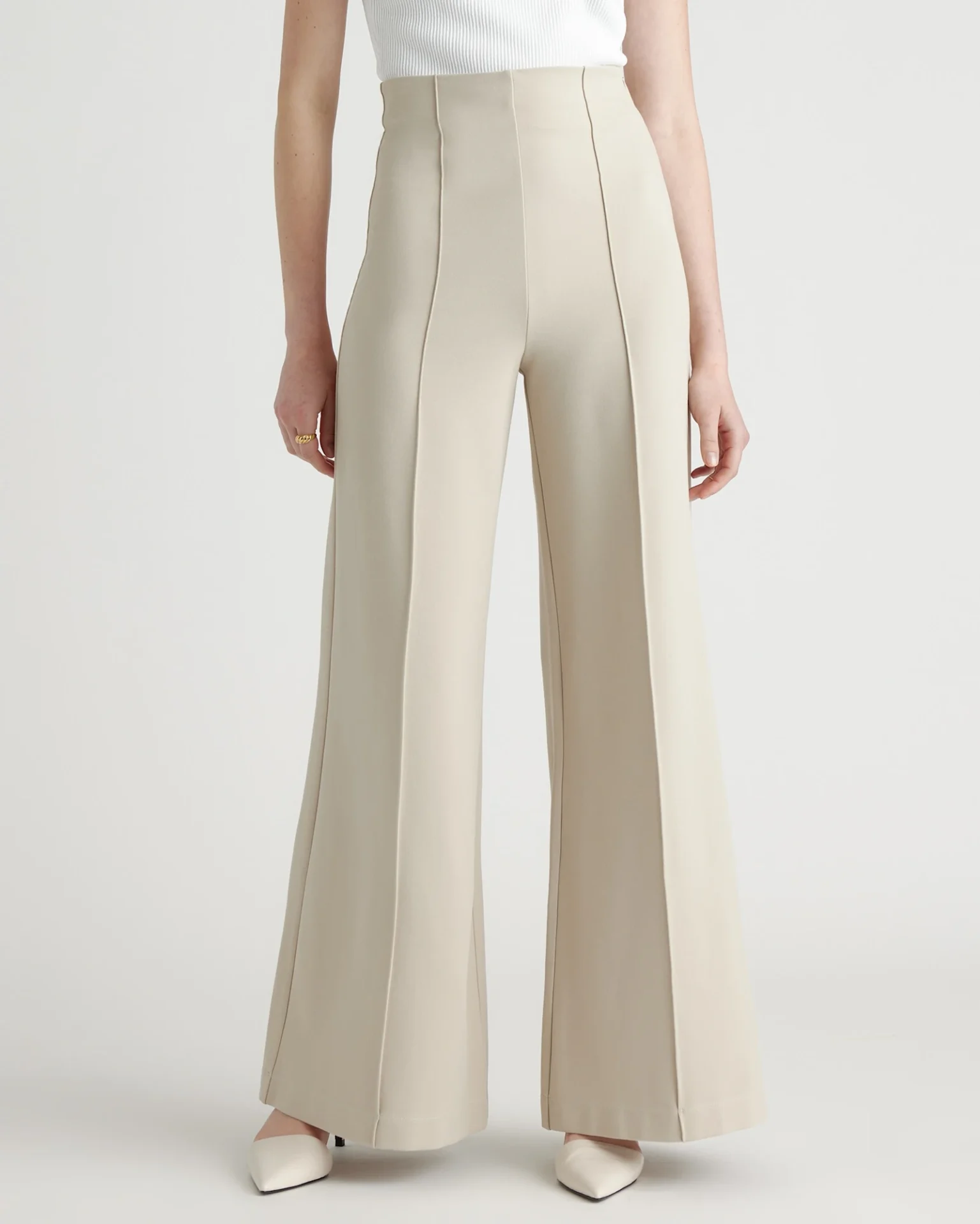 Ultra-Stretch Ponte Super Wide Leg Pants (Ecru)