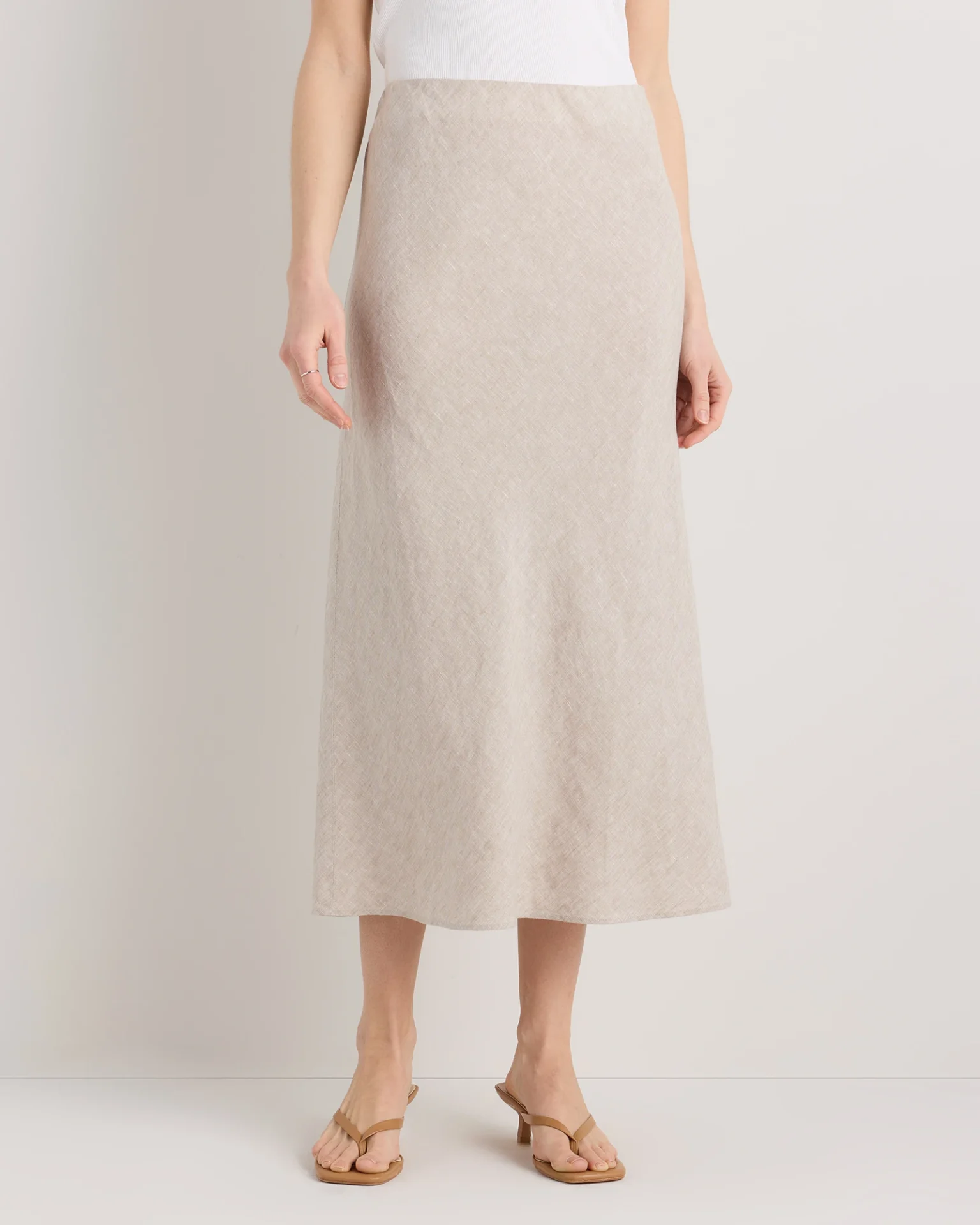 100% European Linen Midi Slip Skirt (Flax)