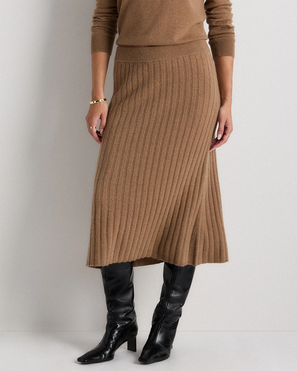 Mongolian Cashmere Midi Skirt (Teak Brown)