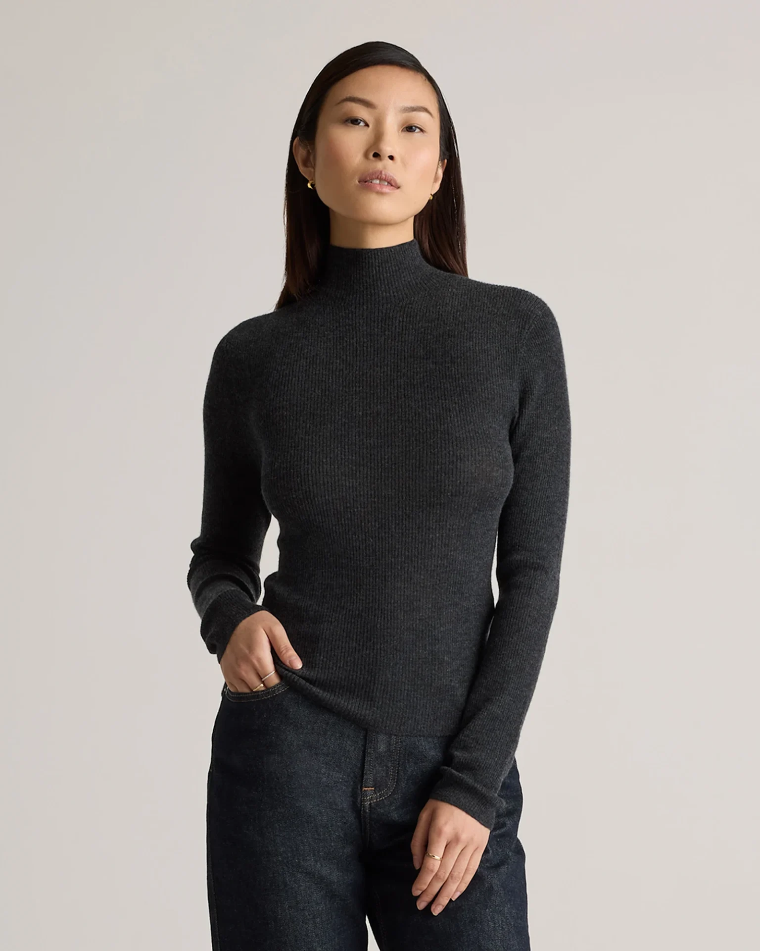Featherweight Cashmere Ribbed Mockneck Sweater