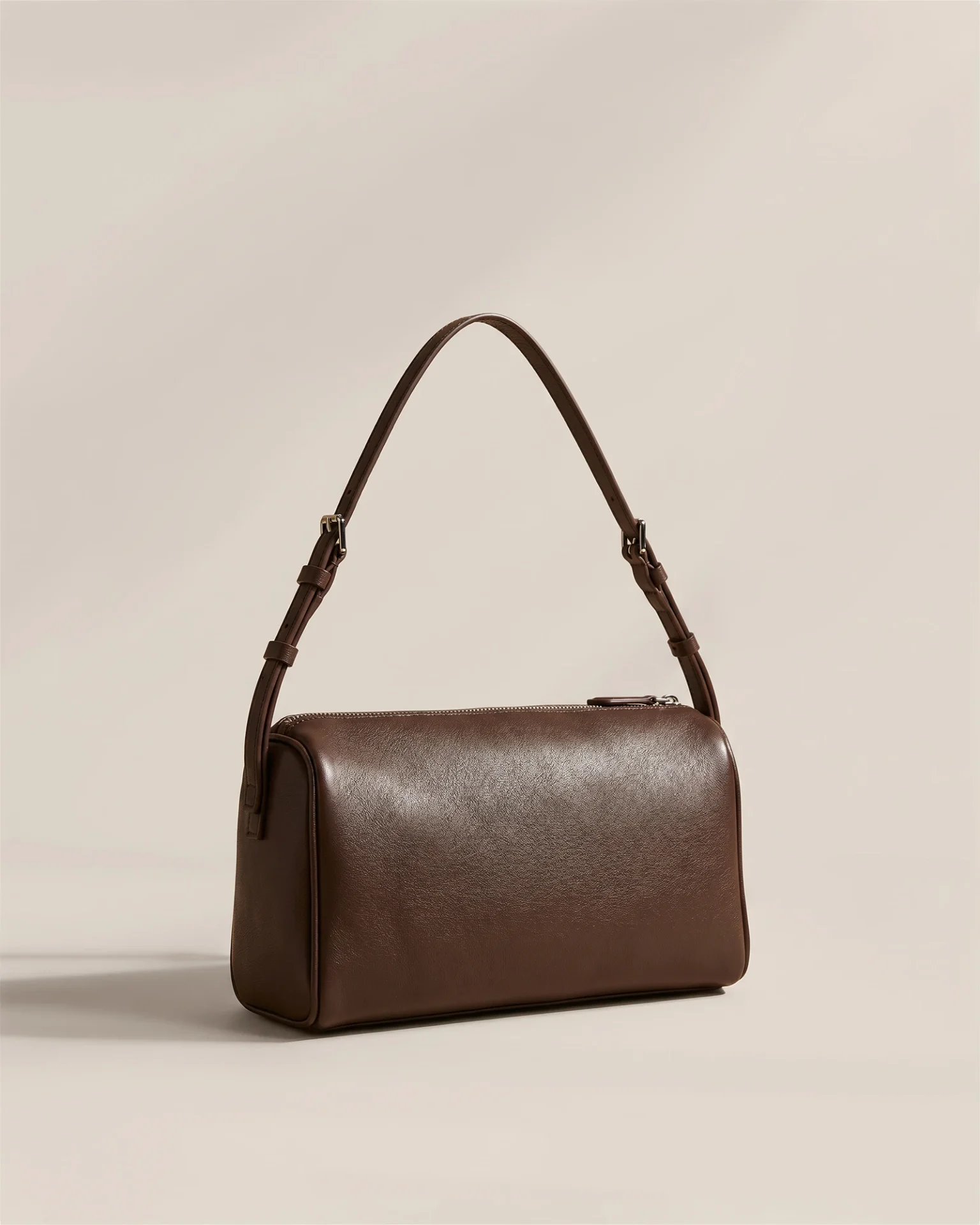 Italian Leather Mini Barrel Shoulder Bag (Dark Brown)