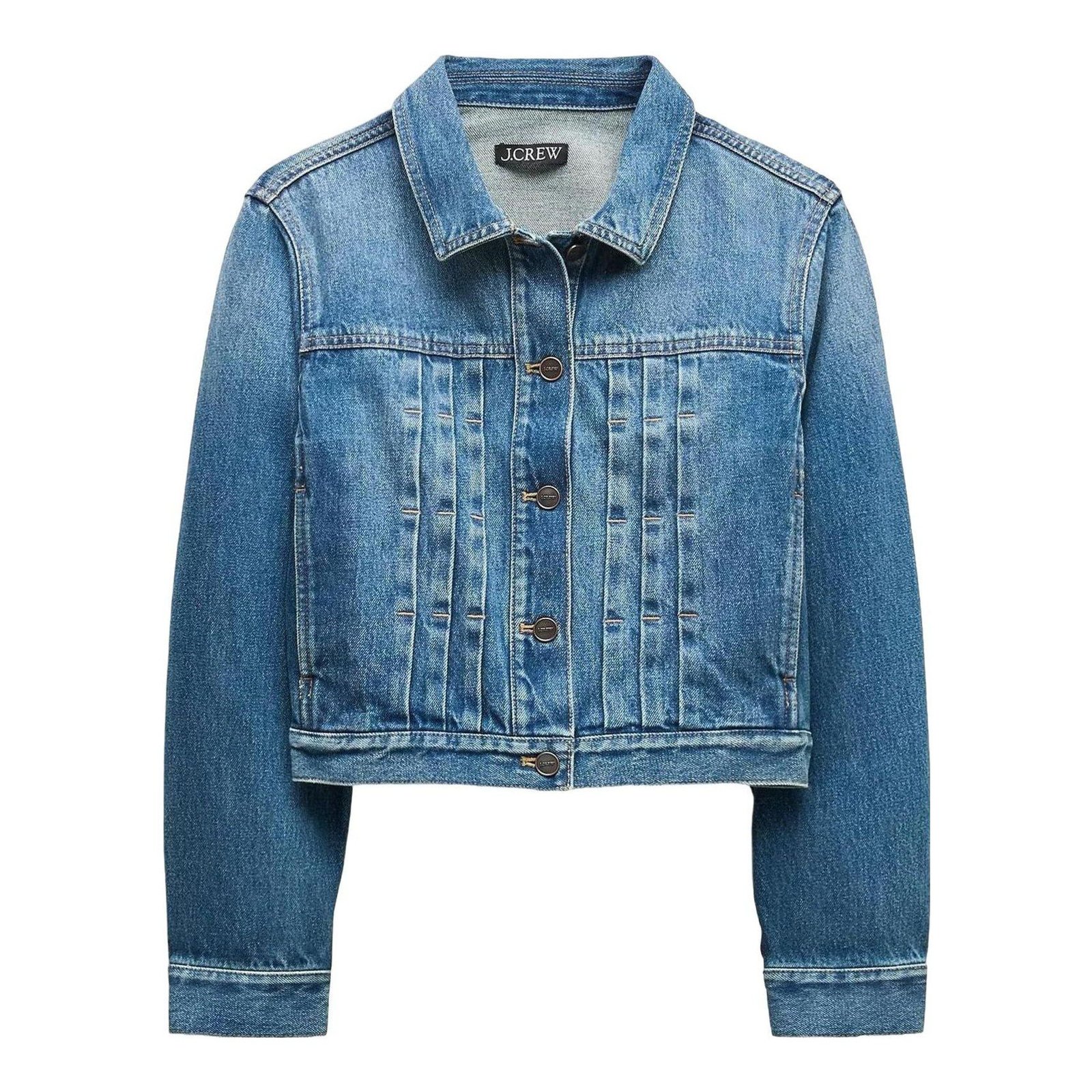 Cropped Denim Jacket with Pintucks