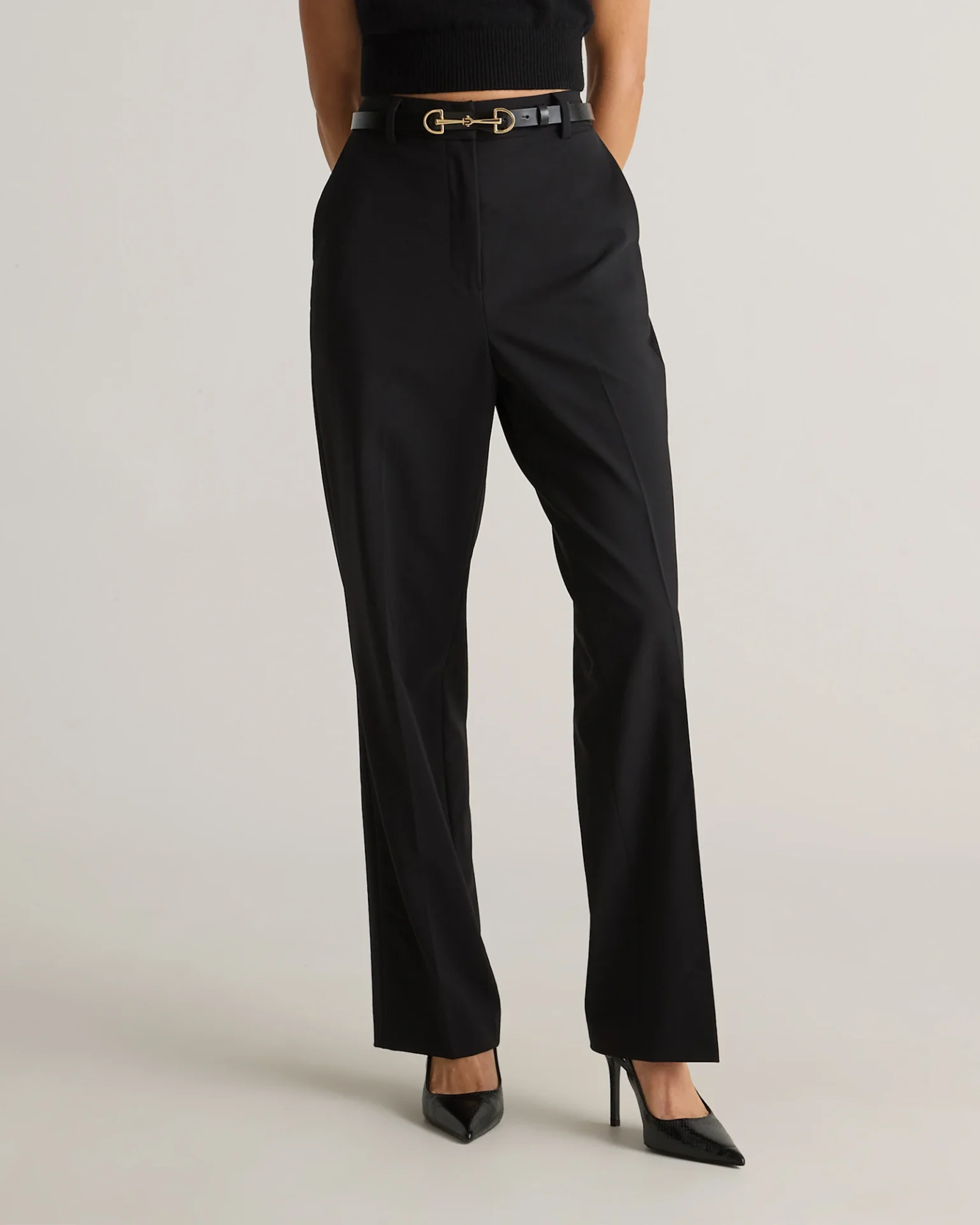 Italian Wool Straight Leg Pants (Black)