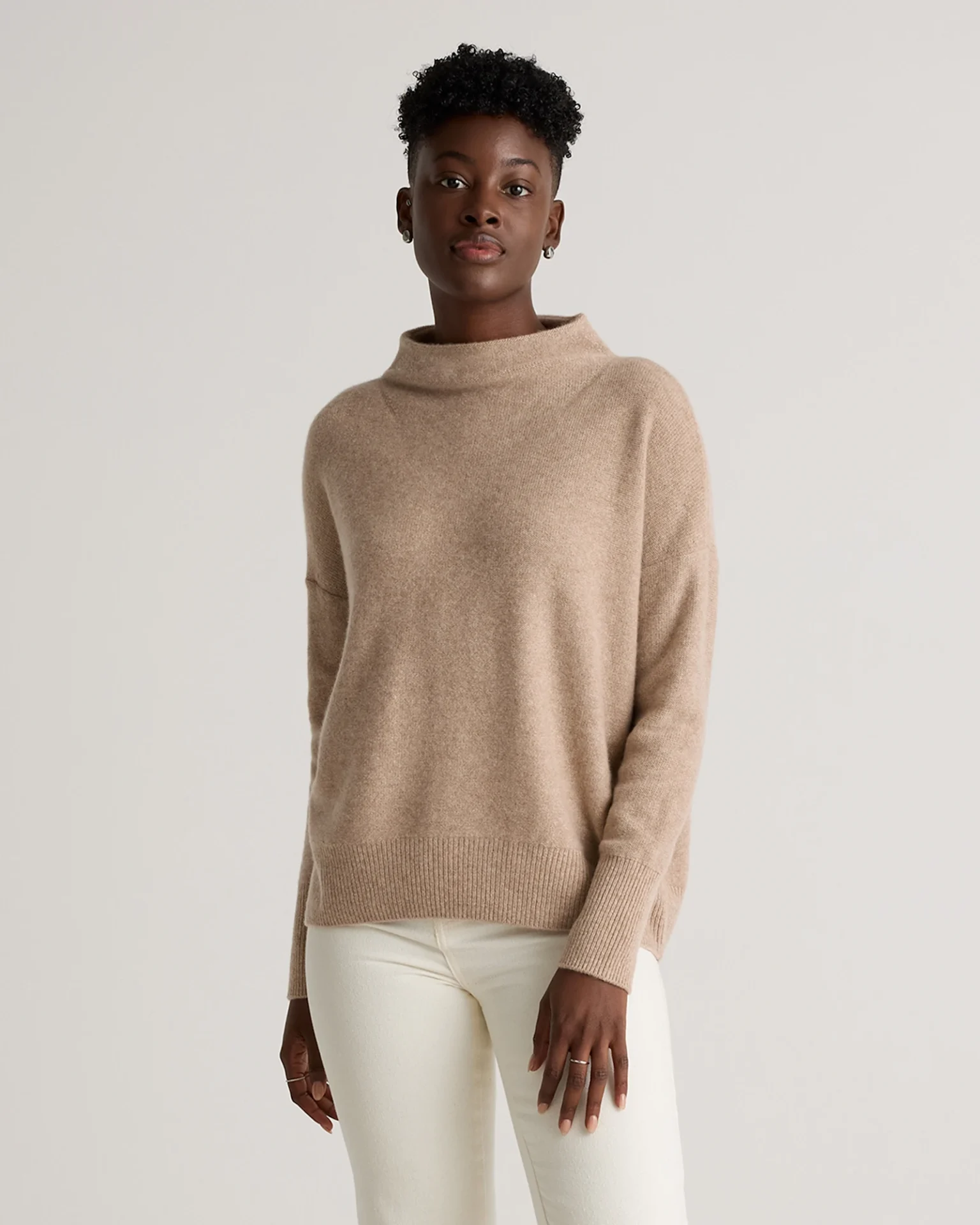 Mongolian Cashmere Funnel Neck Sweater (Oatmeal)